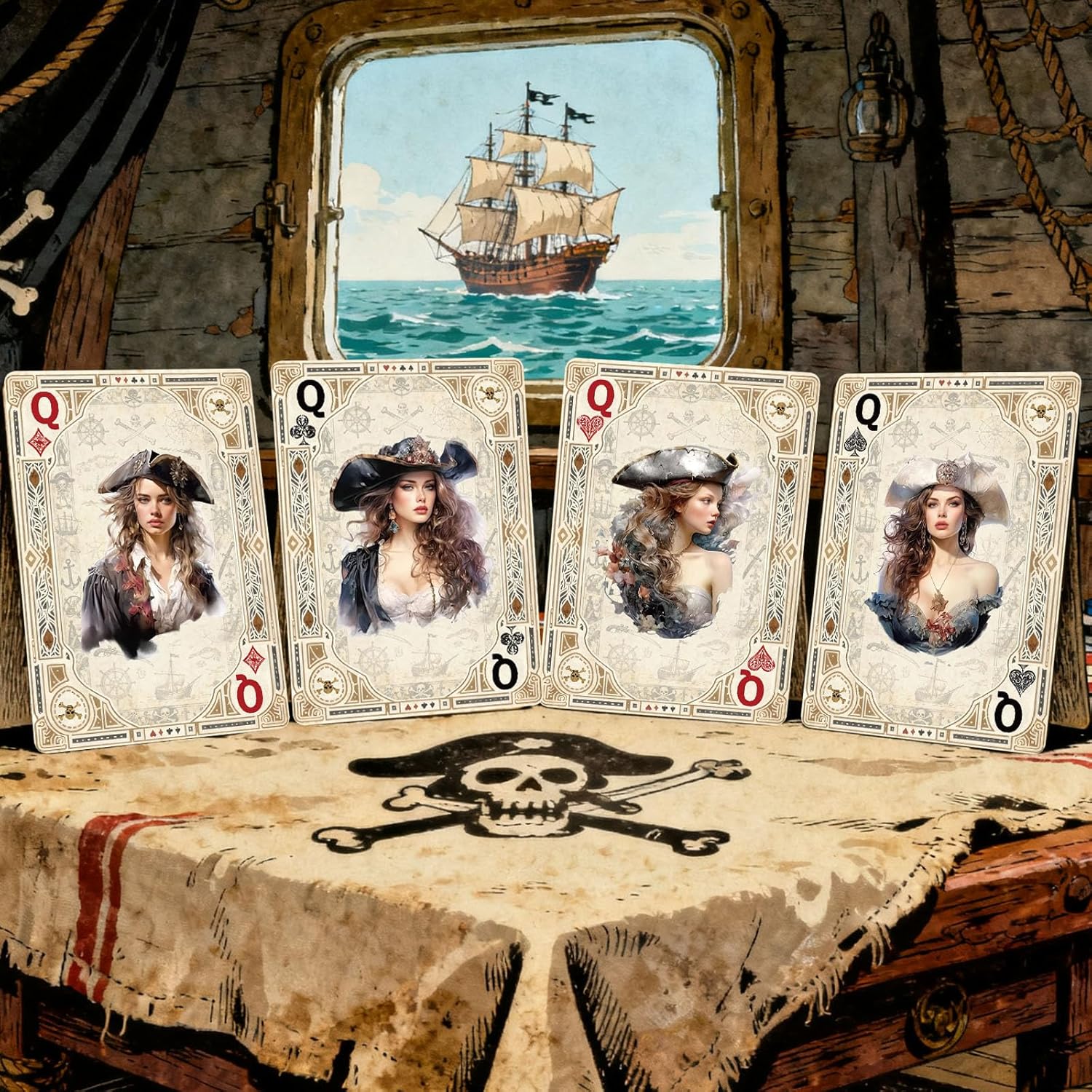 Playing Cards, Retro Style Poker Cards, Pirate Series NO.8, 54 Unique Illustrations Playing Card, Double-Sided Anti Slip Pattern Design, Suitable for Collection and Gift.