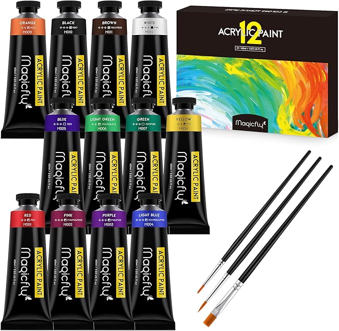Magicfly 12 Colour Acrylic Paint Set, Acrylic Model Paint Tubs(60ml