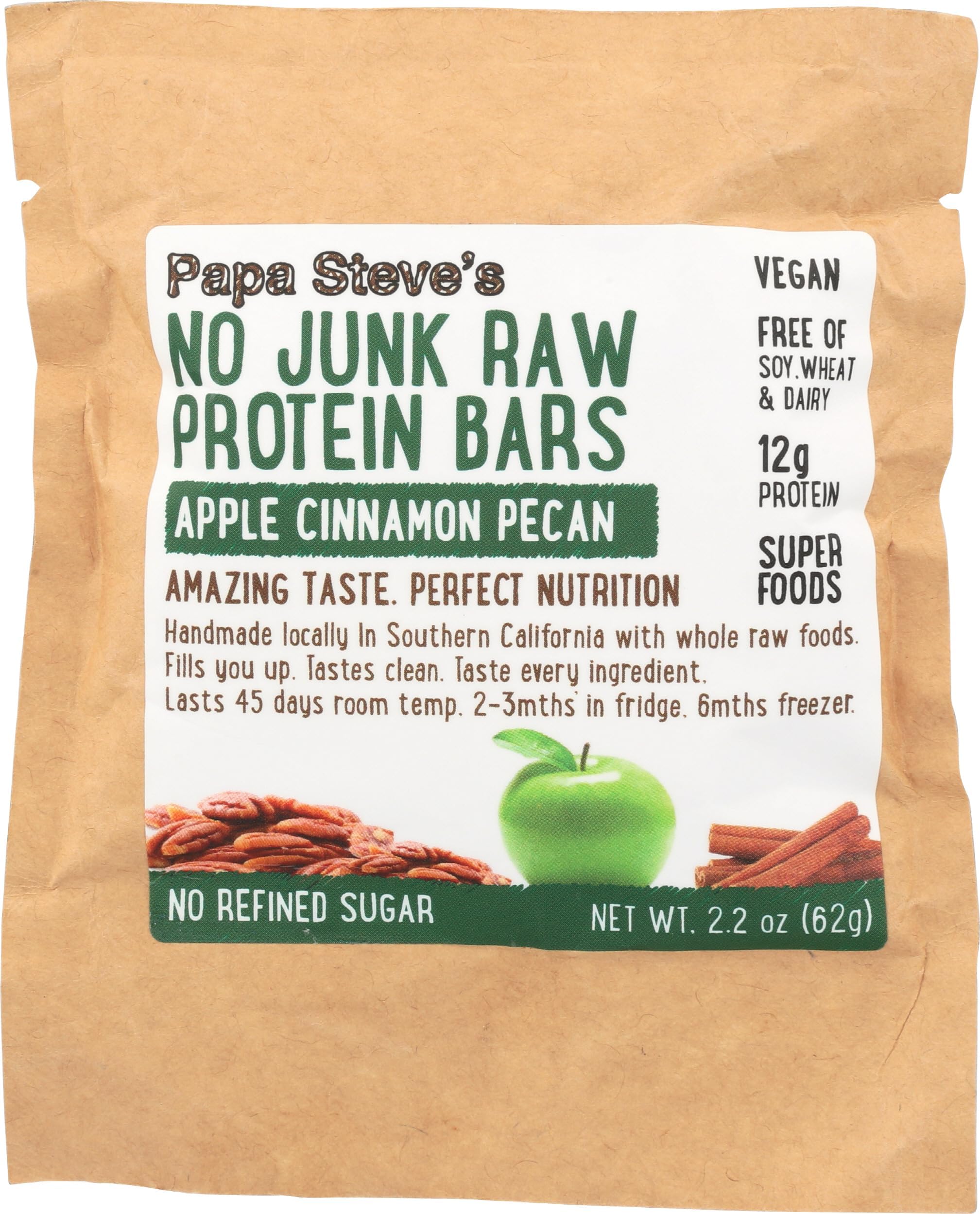 Papa Steve's No Junk Raw Protein Bars, Apple Cinnamon Pecan, 2.2 Oz, 10 Count