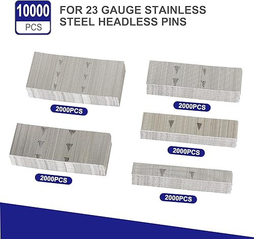 Miniatura 2 de HAMWOO - 10000 clavos de acero inoxidable calibre 23, clavos sin cabeza (3/8, 5/8, 4/5, 1, 1, 1-3/16 pulgadas), surtido de 5 tamaños para moldear