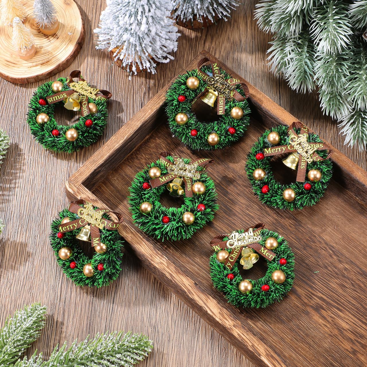 10Pcs Mini Christmas Wreath: 2.36 inch Miniature Artificial Wreaths for Window Door Xmas Tree Hanging Ornament Holiday Party Decoration - Image 7