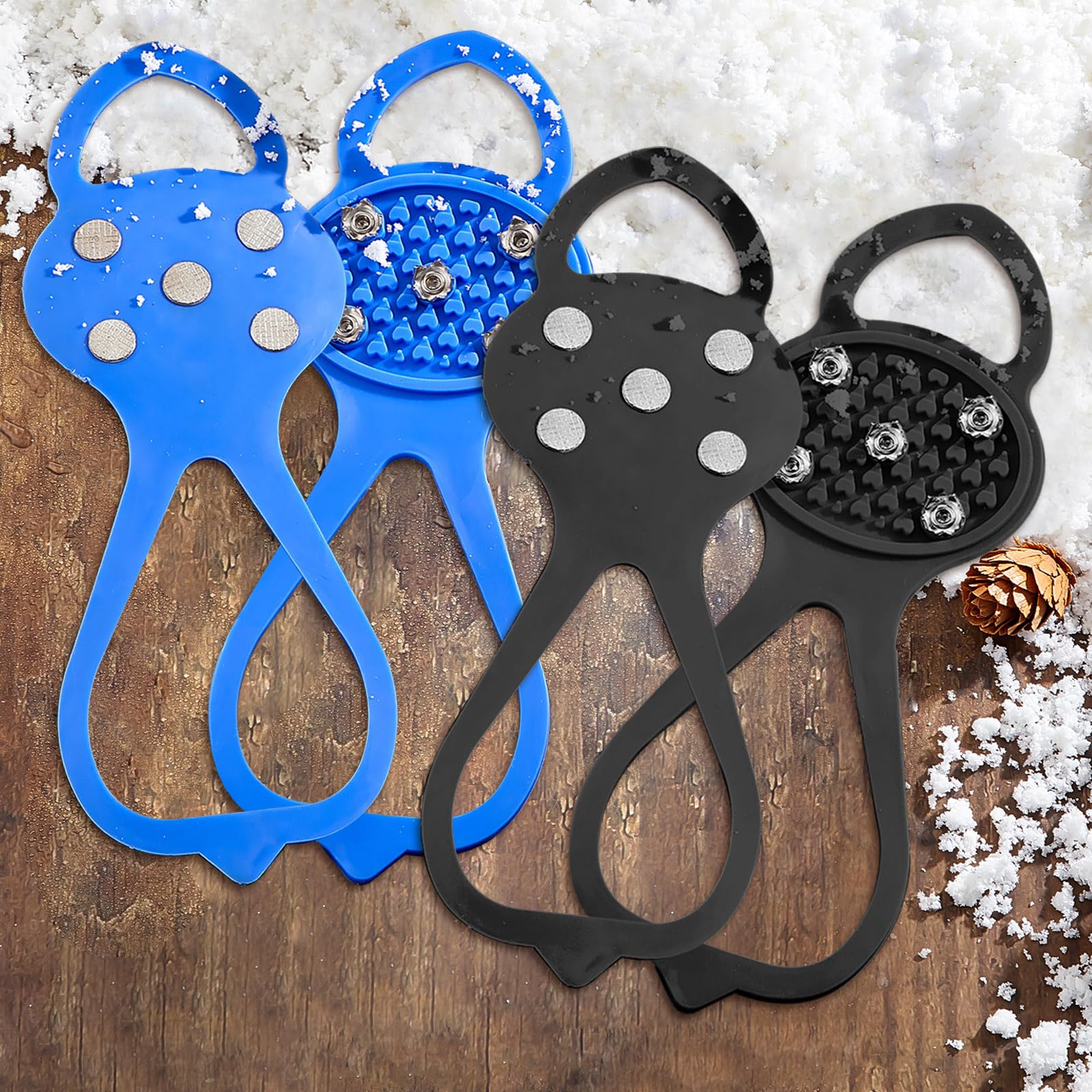 Syhood 6 paia di tacchetti per ghiaccio e neve, grandi tacchetti di trazione antiscivolo, con 5 tacchetti per ramponi a trazione universale, per neve, escursionismo, pesca