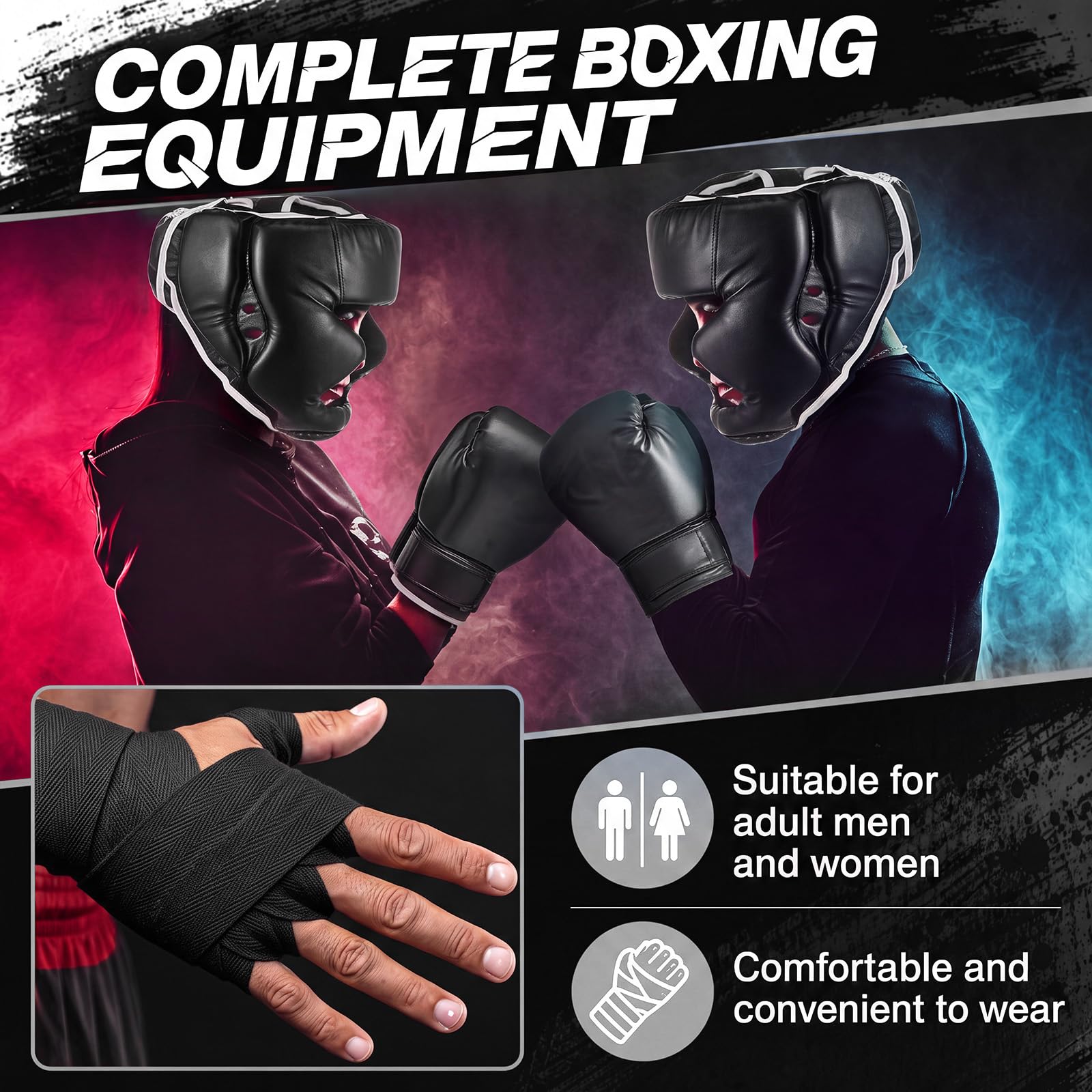 Kanayu Juego de 14 piezas de boxeo que incluye 2 pares de guantes de boxeo de 16 onzas, casco de boxeo, vendas de mano, protectores bucales deportivos para adultos, jóvenes, principiantes, equipo de