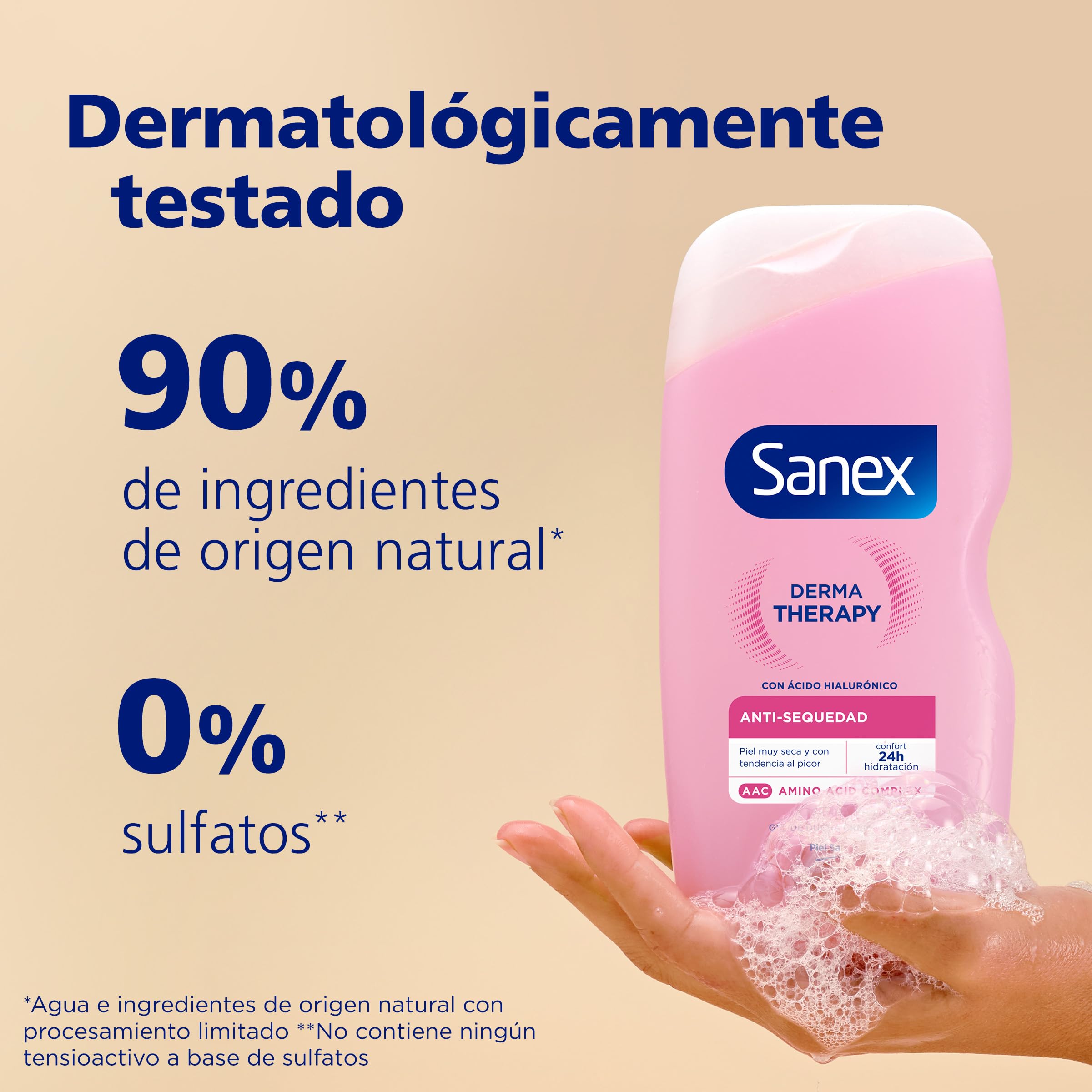 Sanex Derma Therapy Anti-Sequedad Gel de Ducha Cremoso, 6 x 425ml | gel de ducha para piel seca | alivia la sequedad y reduce el picor | complejo de aminoácidos con ácido hialurónico | 0% sulfatos**