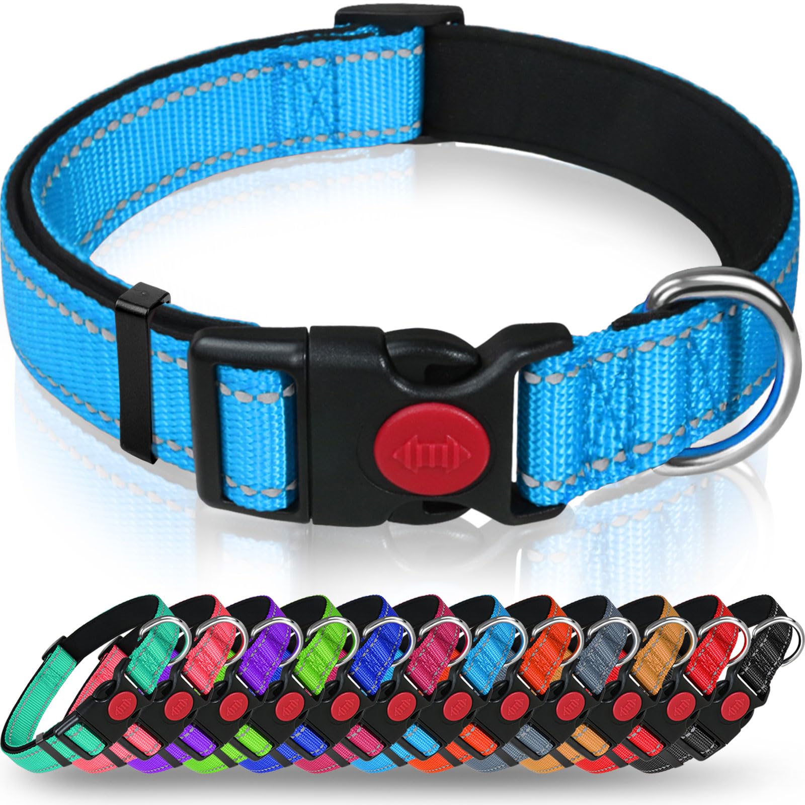 Taglory Collare per Cani, Imbottito Nylon Regolabile Traspirante Riflettente Collari per Cani di Taglia Extra Grande, Cielo Blu