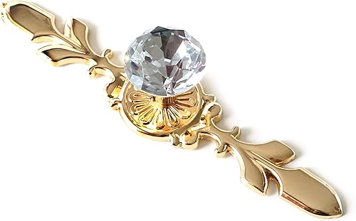 Miniatura 2 de Tiradores dorados de cristal para cajones, pomo de cristal transparente, tiradores decorativos para cajones (perilla pequeña con placa trasera)