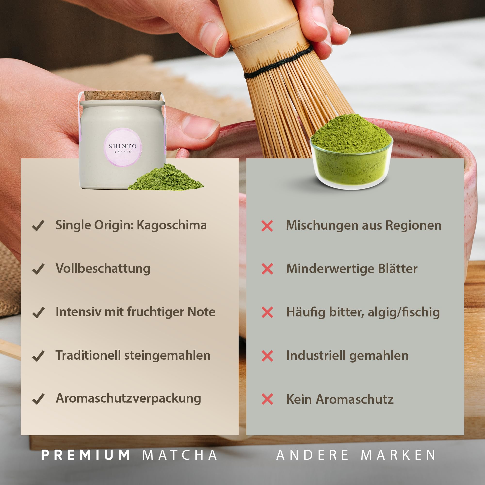 Shinto - Bio Matcha Pulver "Saphir" - angenehm spürbares Umami - Ceremonial Matcha Tee beschattet & handgepflückt - florales Aroma mit feiner Frische - Direktimport aus Uji Japan - 30g Tongefäß