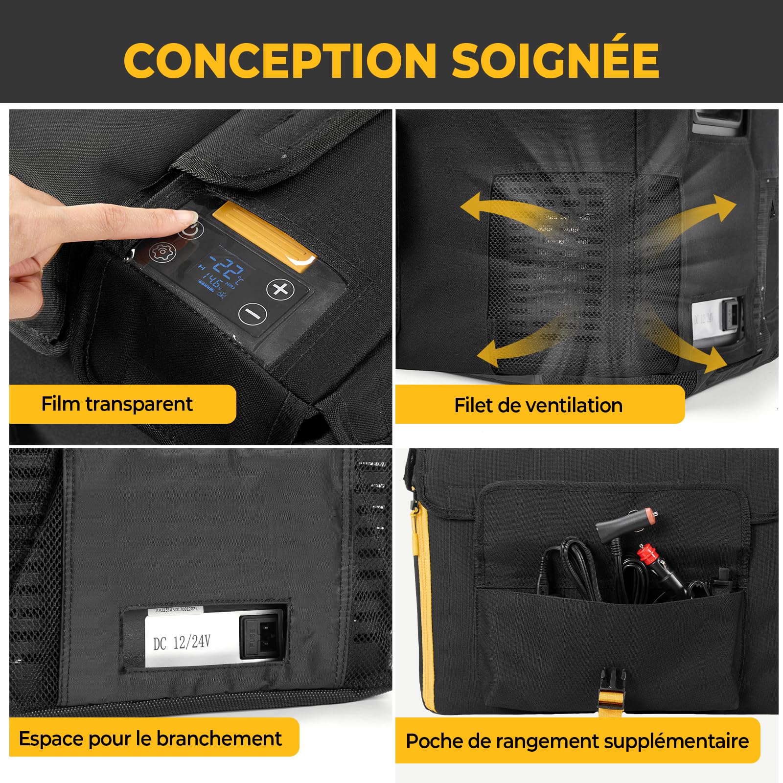 BougeRV CRPRO 29L Set Frigo Portatile a Compressore con Copertura Protettiva Inclusa, Frigorifero per Auto 12V/24V DC e 110-240V AC (-22℃~10℃), Frigo da Campeggio, Viaggio e Camion, nero