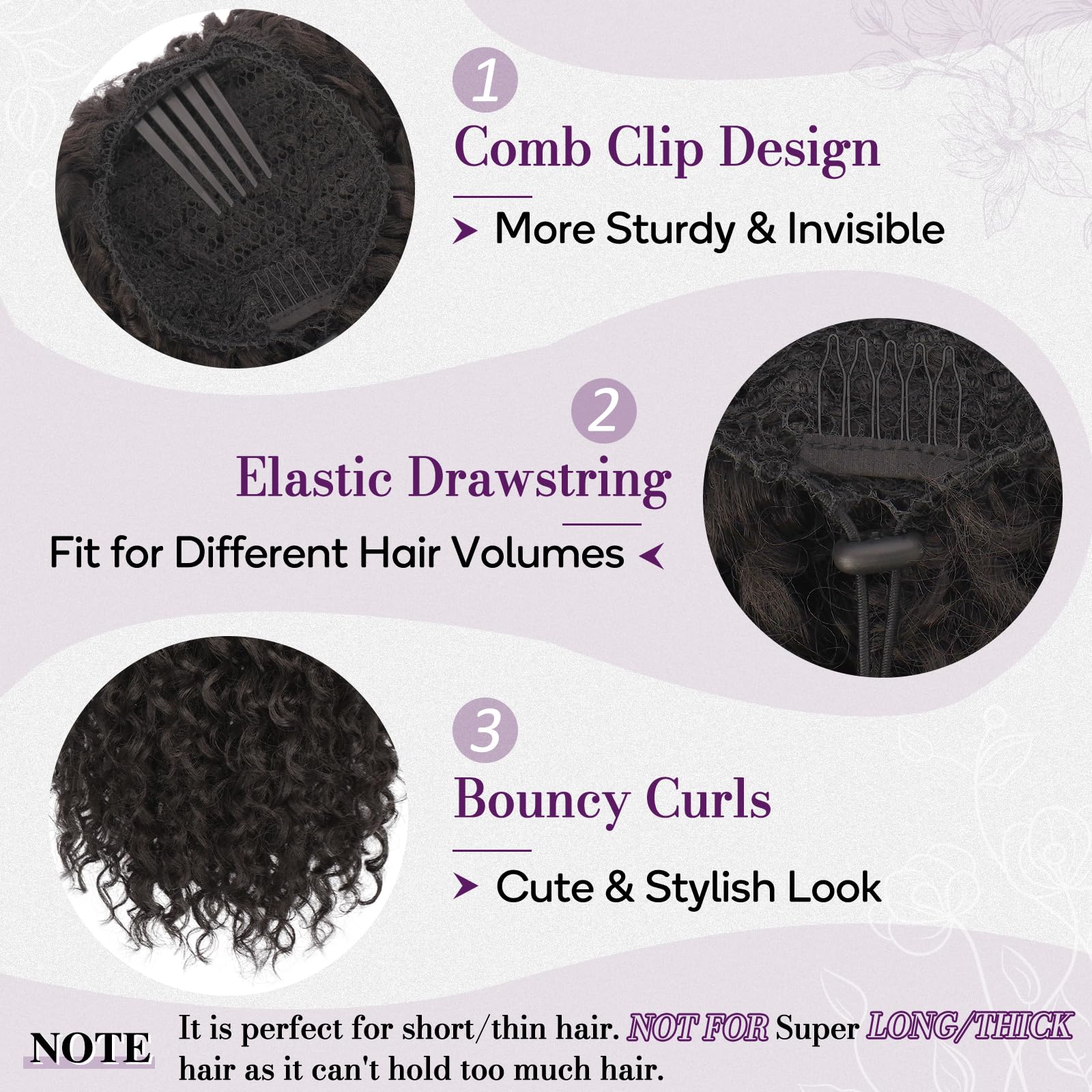 BARSDAR Marron Foncé Queue de Cheval Extension, Bouclée Queue de Cheval avec Cordon Pure Protein Fibre 45cm Bohemian Ondulée Bouclée Peigne Clip in Ponytail Postiche D'aspect Naturel Doux Léger Fêtes