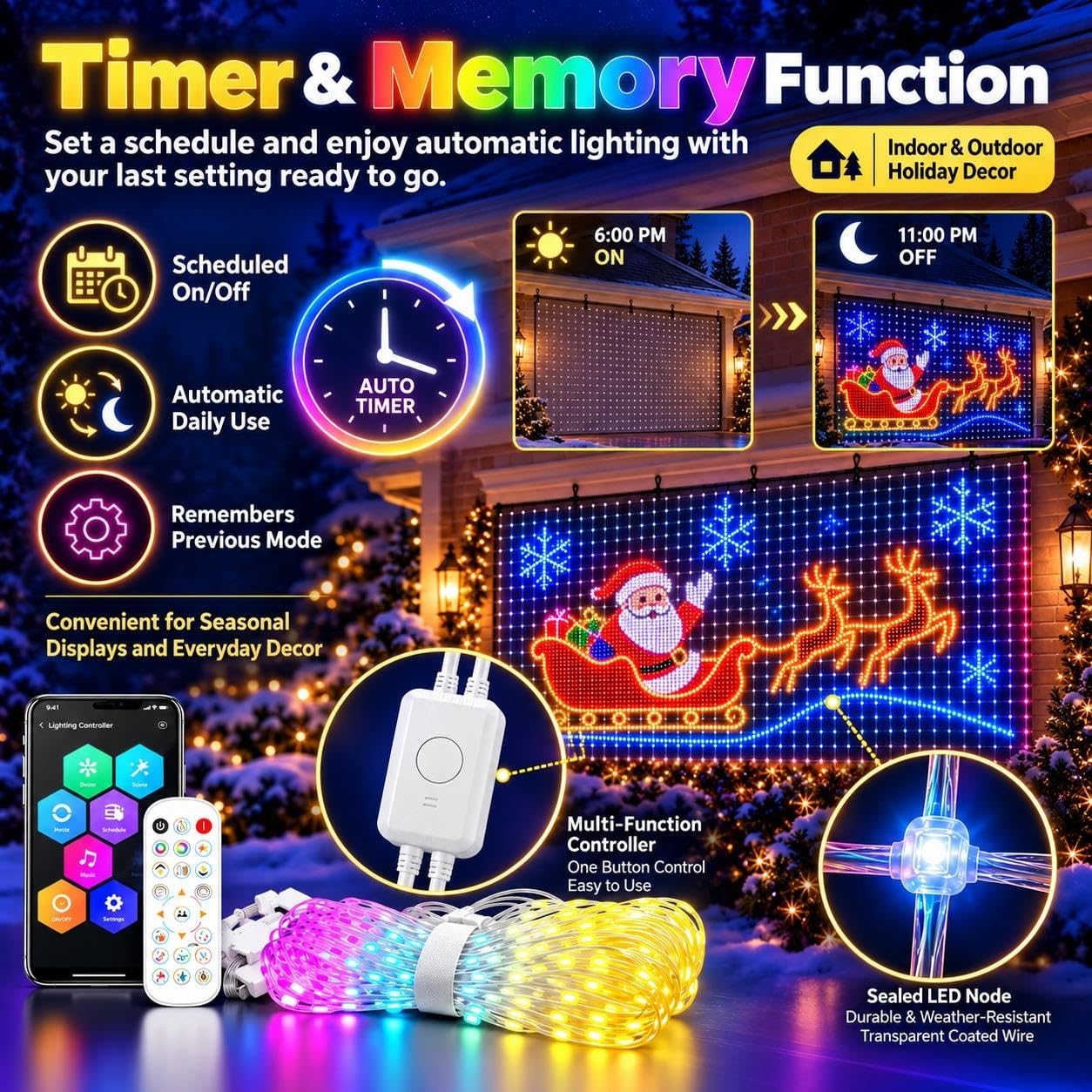Smart RGB LED Curtain Lights, 400 LED Outdoor Wall Display with App&Remote