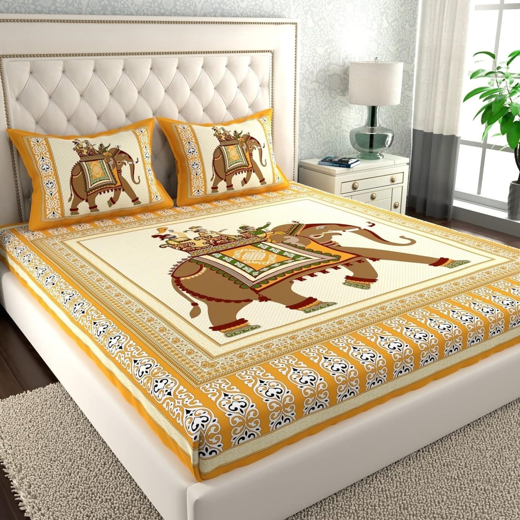 See full amazon price history chart for AC FASHION Rajasthani Jaipuri Sanganeri Printed 144 TC 100% Cotton Bed Sheet Set for Double Bed,Elephant Print, Double Bedsheet Cotton with 2 Pillow Covers AC FASHION Rajasthani Jaipuri Sanganeri Printed 144 TC 100% Cotton Bed Sheet Set for Double Bed,Elephant Print, Double Bedsheet Cotton with 2 Pillow Covers (B0DHYJ9BK8) Amazon Price History, Amazon Price Tracker
