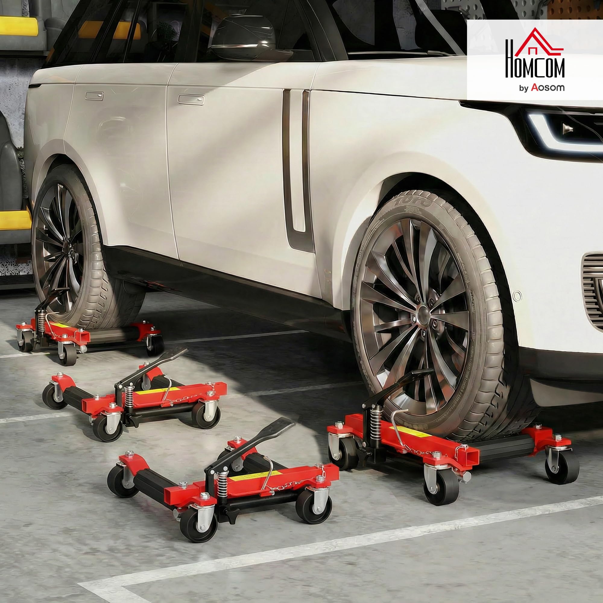 HOMCOM Lot de 4 Chariots de Manutention de Voiture Capacité 680 kg, Chariot de Déplacement, Largeur de Pneu 22,8 cm, Roues Rotatives à 360 °, pour Réparation et Déplacement de Véhicules, Noir