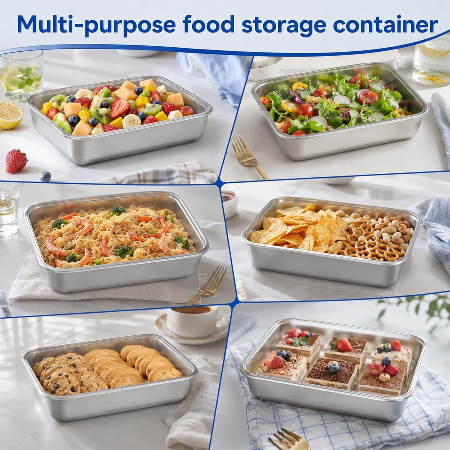 8 Pcs Stainless Steel Food Containers with Clear Lids, 10" x 7.8" Stackable Snack Storage Boxes Reusable Meal Prep Boxes for Lunch, Deli Meat Keeper for Travel and Work, Dishwasher Safe & Freezer Safe