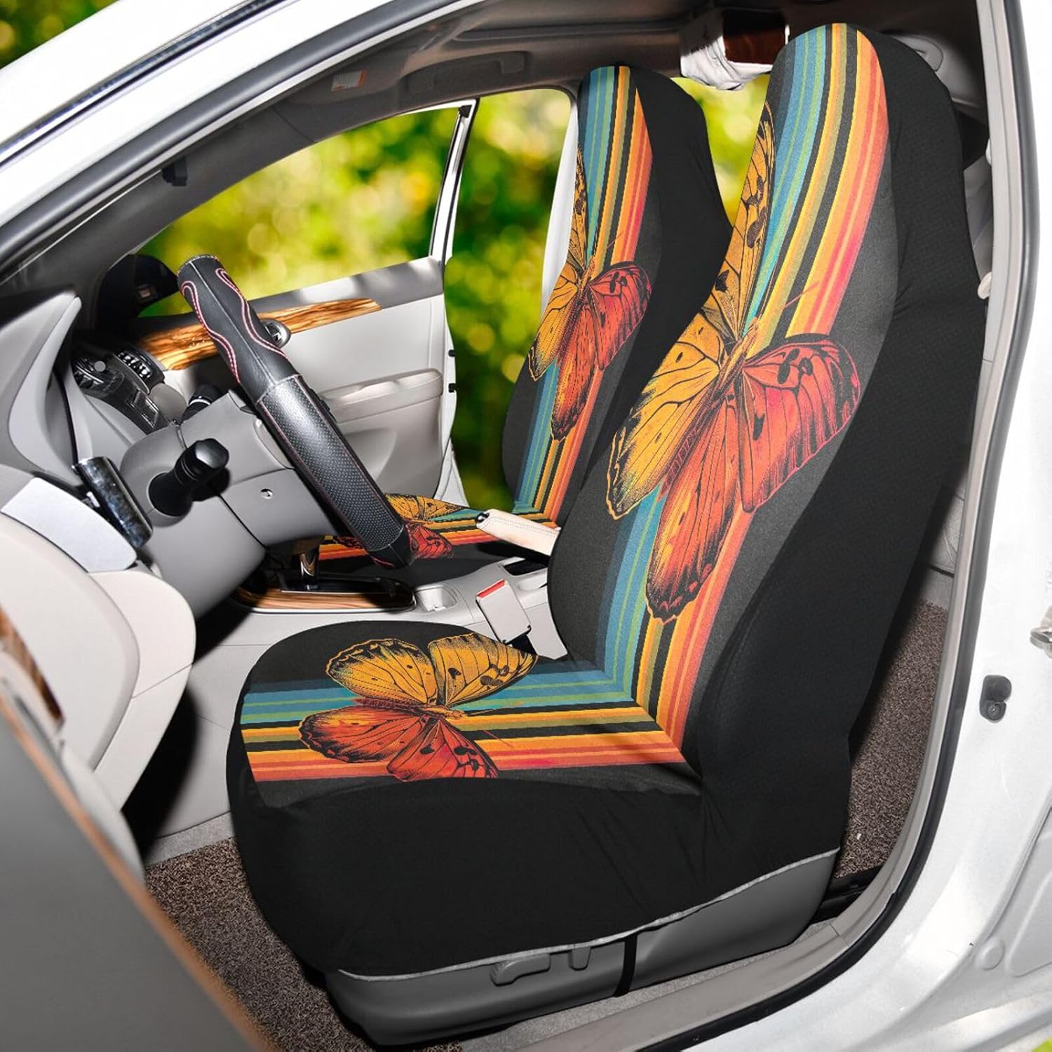 Orange Butterfly Car Seat Covers Set of 2 Auto Front Seats Protector High Stretch Back Easy Install Bucket Seat Cover for Car, SUV, Truck