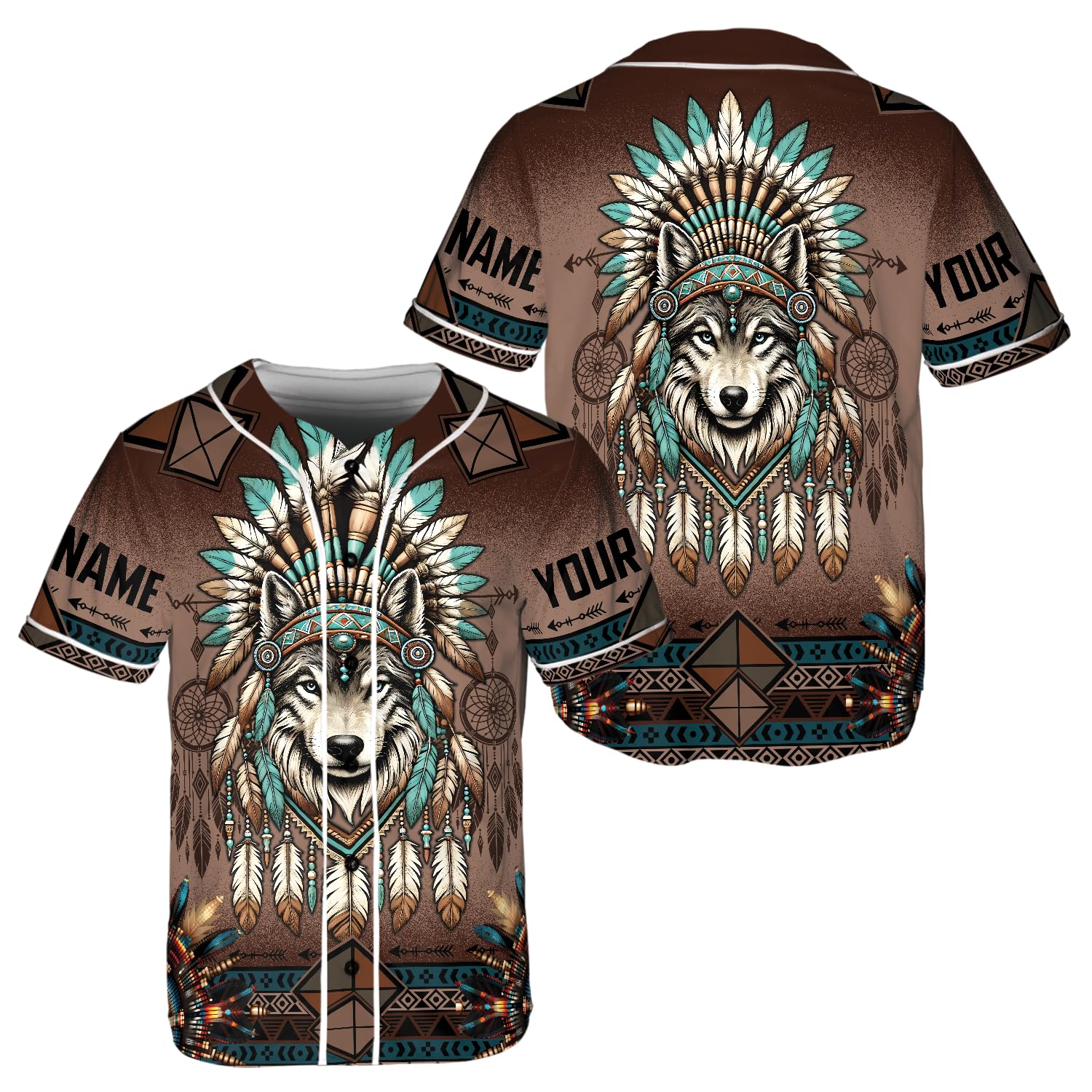 Camelliaa Shop Personalized Name Wolf Native Baseball Jersey Unisex XS-5XL, Wolf Native Baseball Jersey Design for Lovers