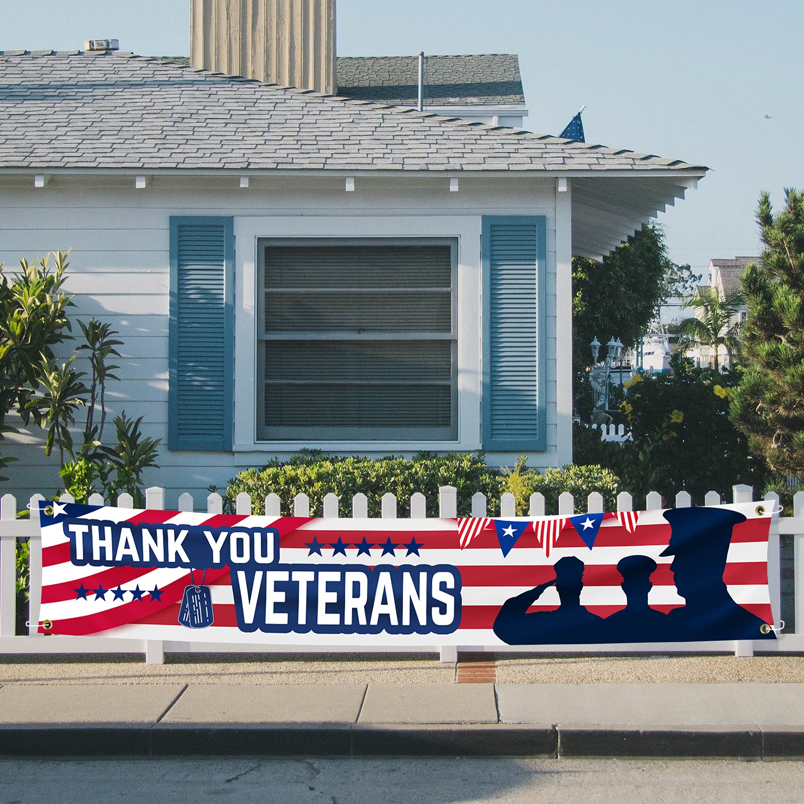 Large Thank You Veterans Banner 120" x 20" Flag for Deck Terrace Porch Balcony Backyard Lawn Garden Decoration with 4 Brass Grommets (colour5)