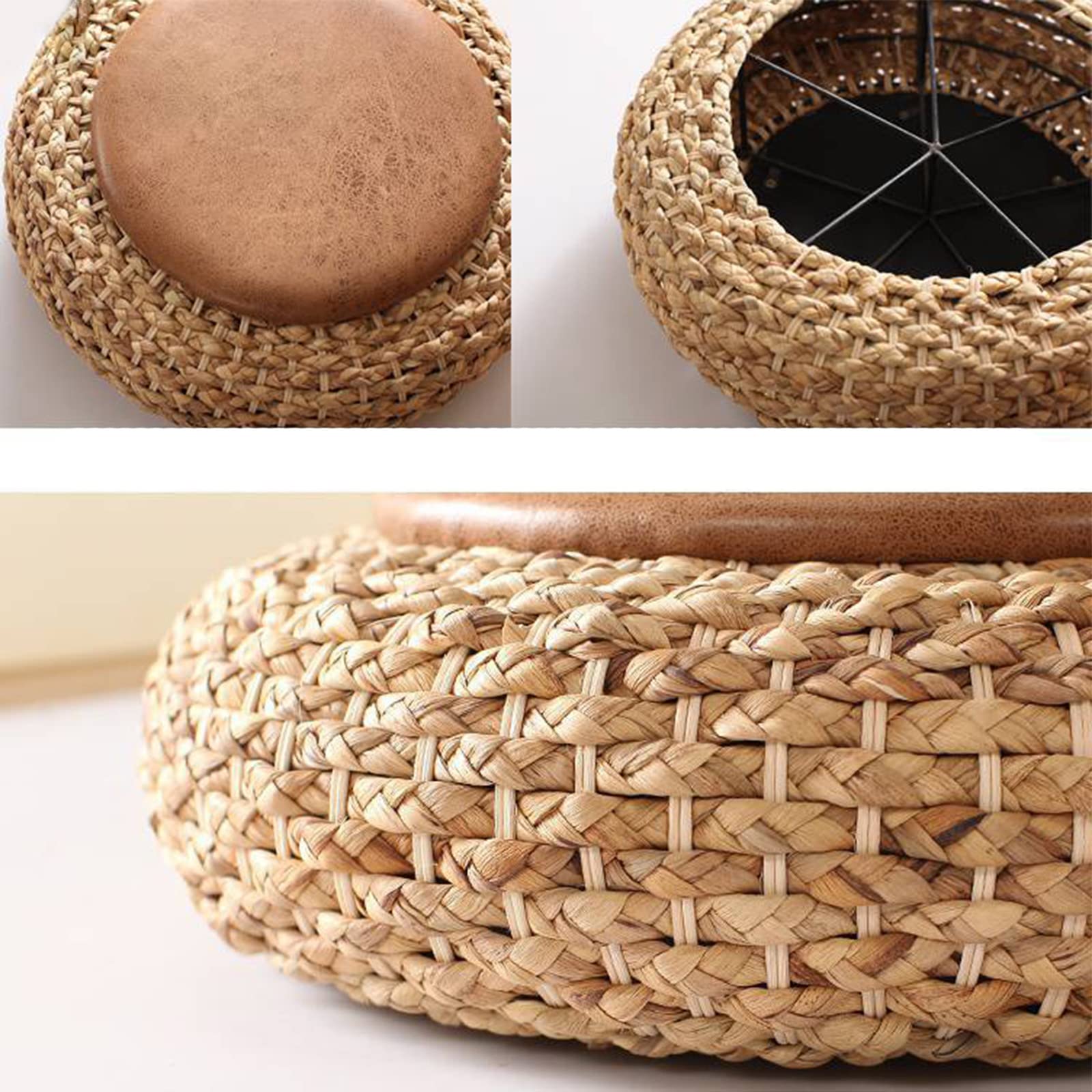 Tatami - Cojín de suelo, cojín redondo tejido, tapete de meditación y yoga hecho a mano para uso en interiores y exteriores, almohada suave para jardín, comedor, sala de estar