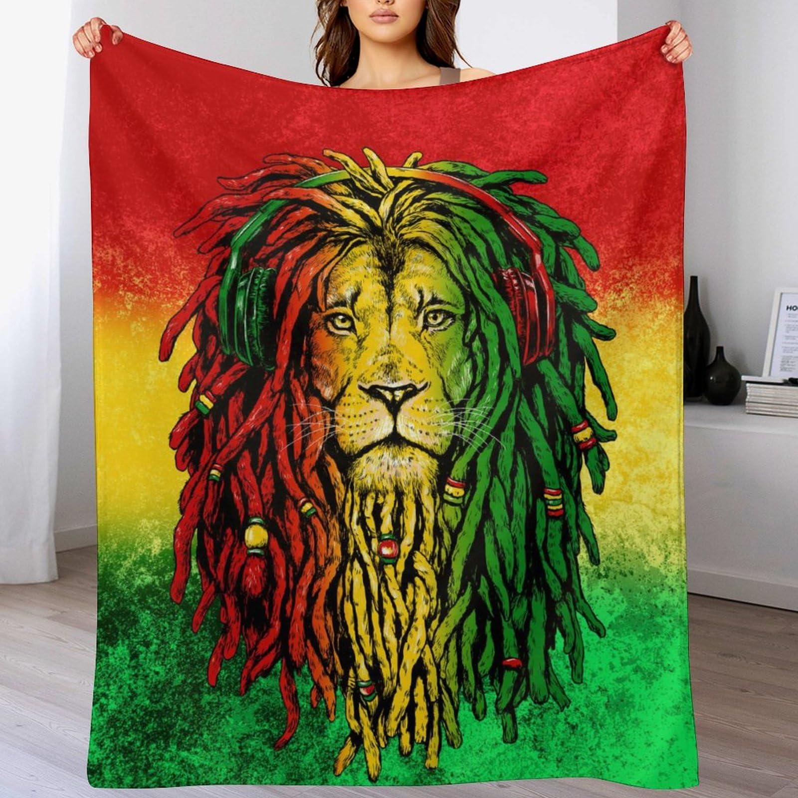 Melbrakin Color584 Jamaican Rasta Flag Rastafarian Reggae Lion All Season Living Room Flannel Blanket, Dormitory Office Nap Blanket, Travel Beach Blanket, Party Decoration Blanket