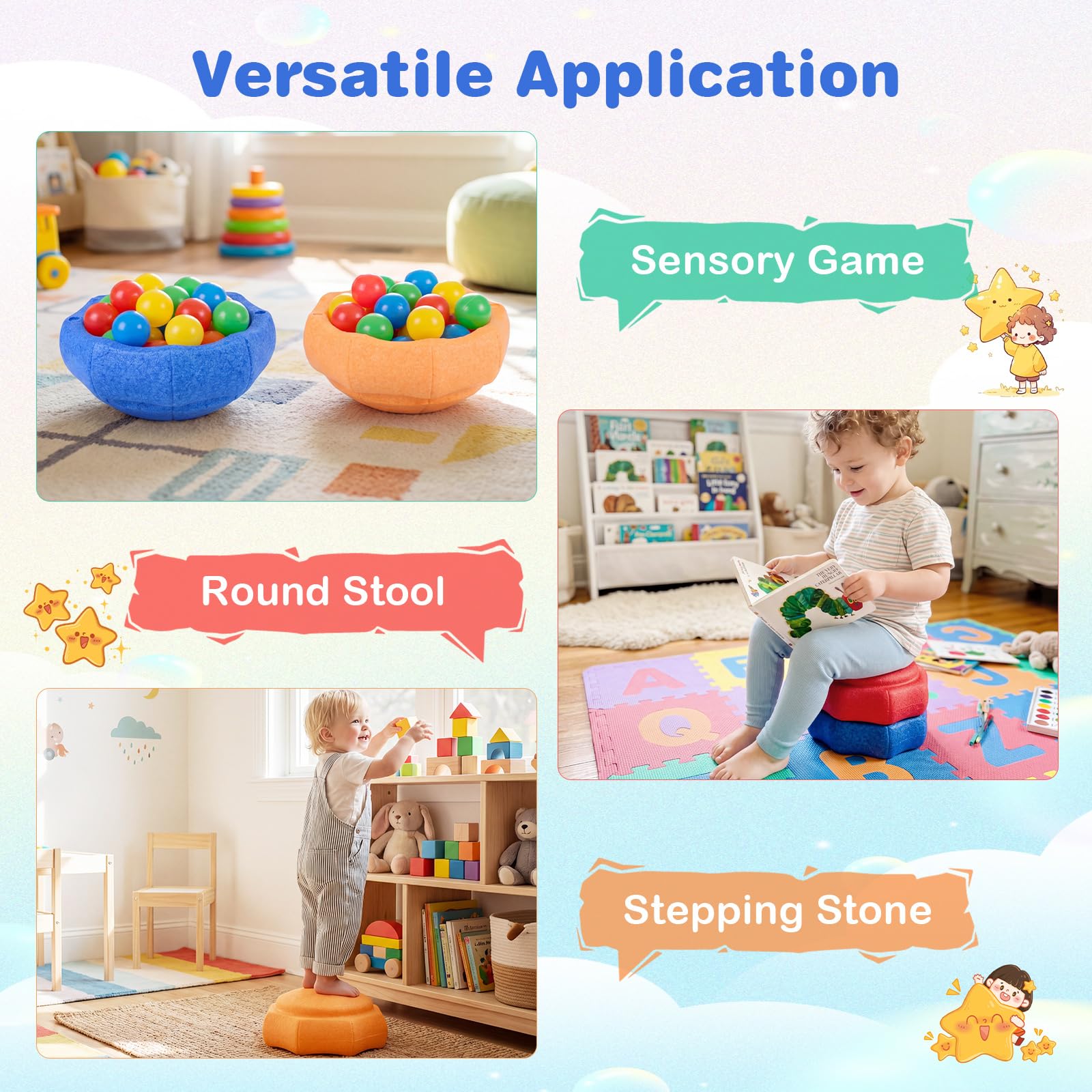 HOMASIS Juego de 6 Piedras de Equilibrio para Niños | Juguetes Sensoriales Apilables que Fomenta el Equilibrio, Coordinación, Curso de Obstáculos Infantil para Interior y Exterior