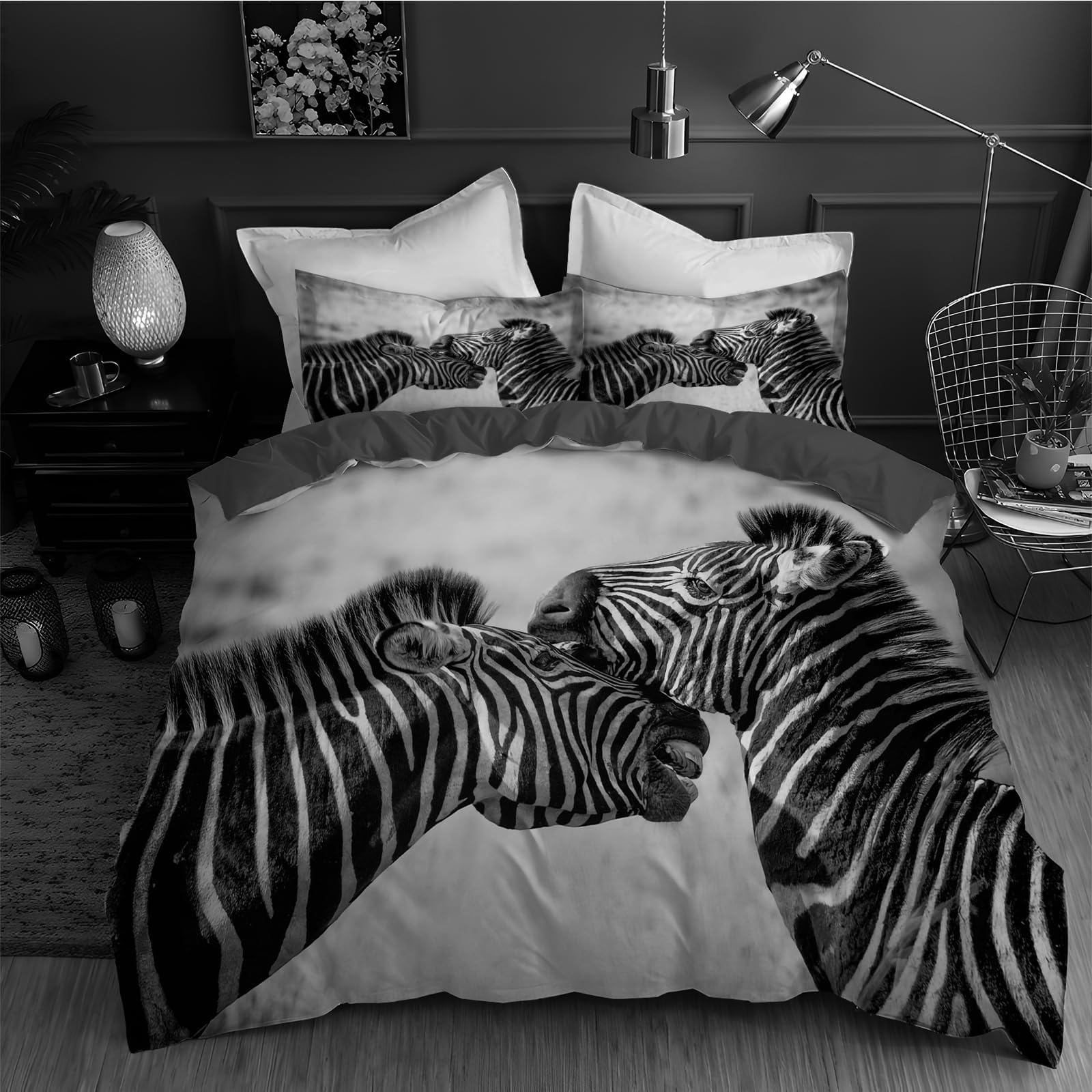 Housse de couette 240 x 260 zèbre parure de lit 2 personnes linge de lit fermeture éclair