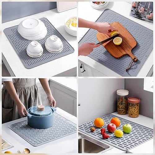 Miniatura 6 de Tapete de secado de silicona, 18 x 16 pulgadas, tapete escurridor de platos grande para encimera de cocina, soporte para ollas calientes resistente