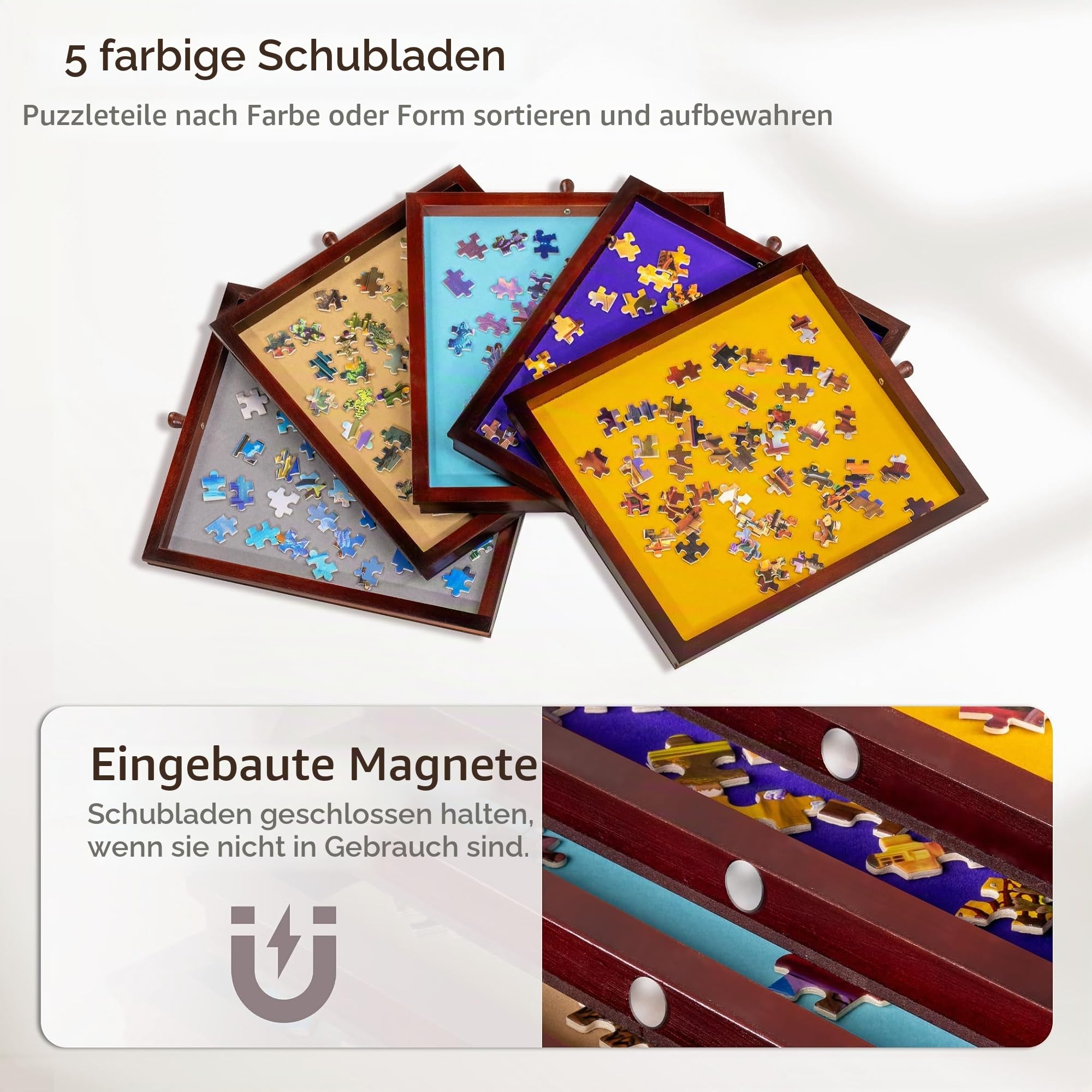 1500-teiliger Puzzletisch mit 5 Schubladen und Abdeckung, verstellbare Puzzleplatte mit 5 Neigungswinkeln und Höhenverstellung, tragbare Puzzletische für Erwachsene, leicht zu transportieren
