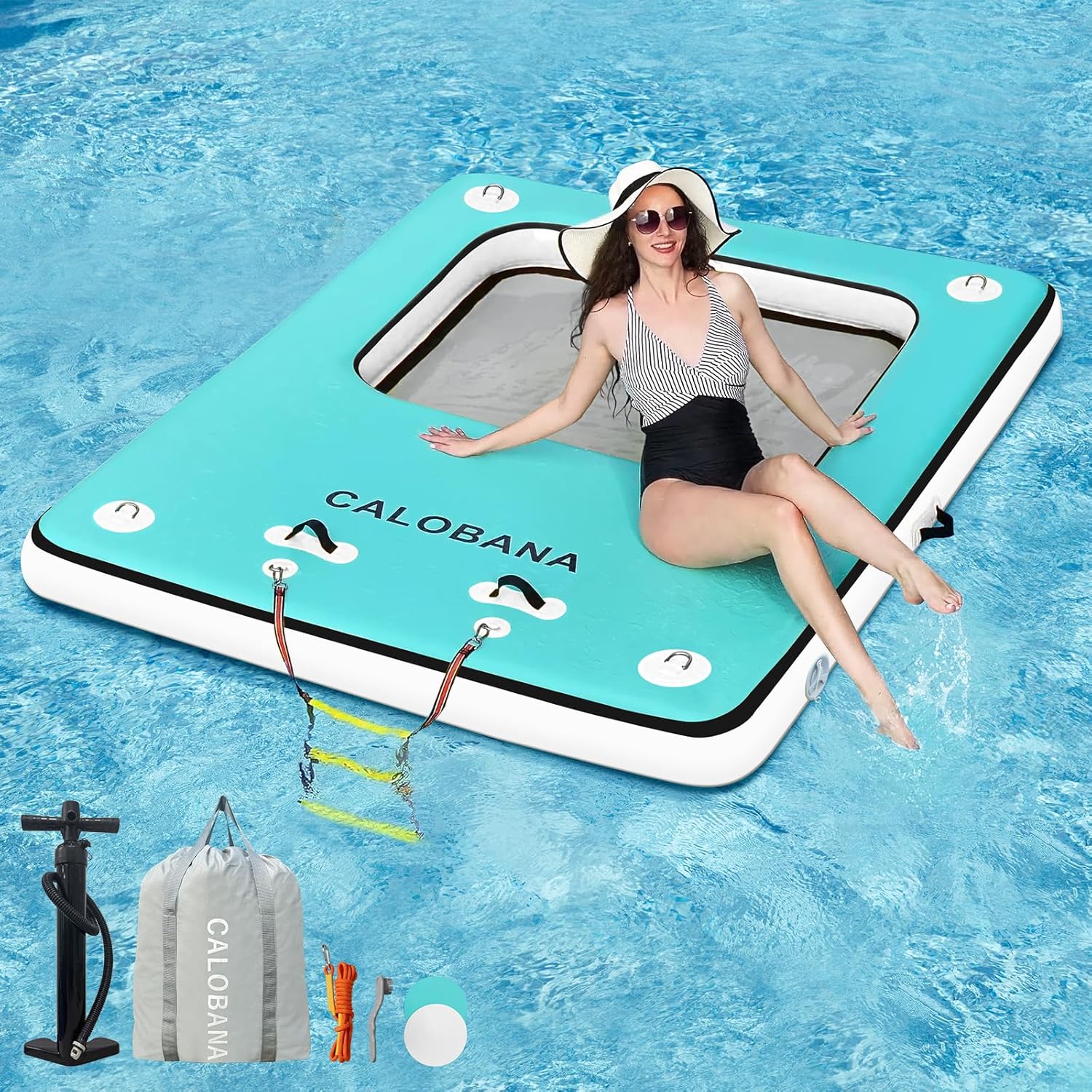 Inflatable Floating Dock, Lake Floats for Adults Floating Raft Water Platform with Detachable Ladder for Lake