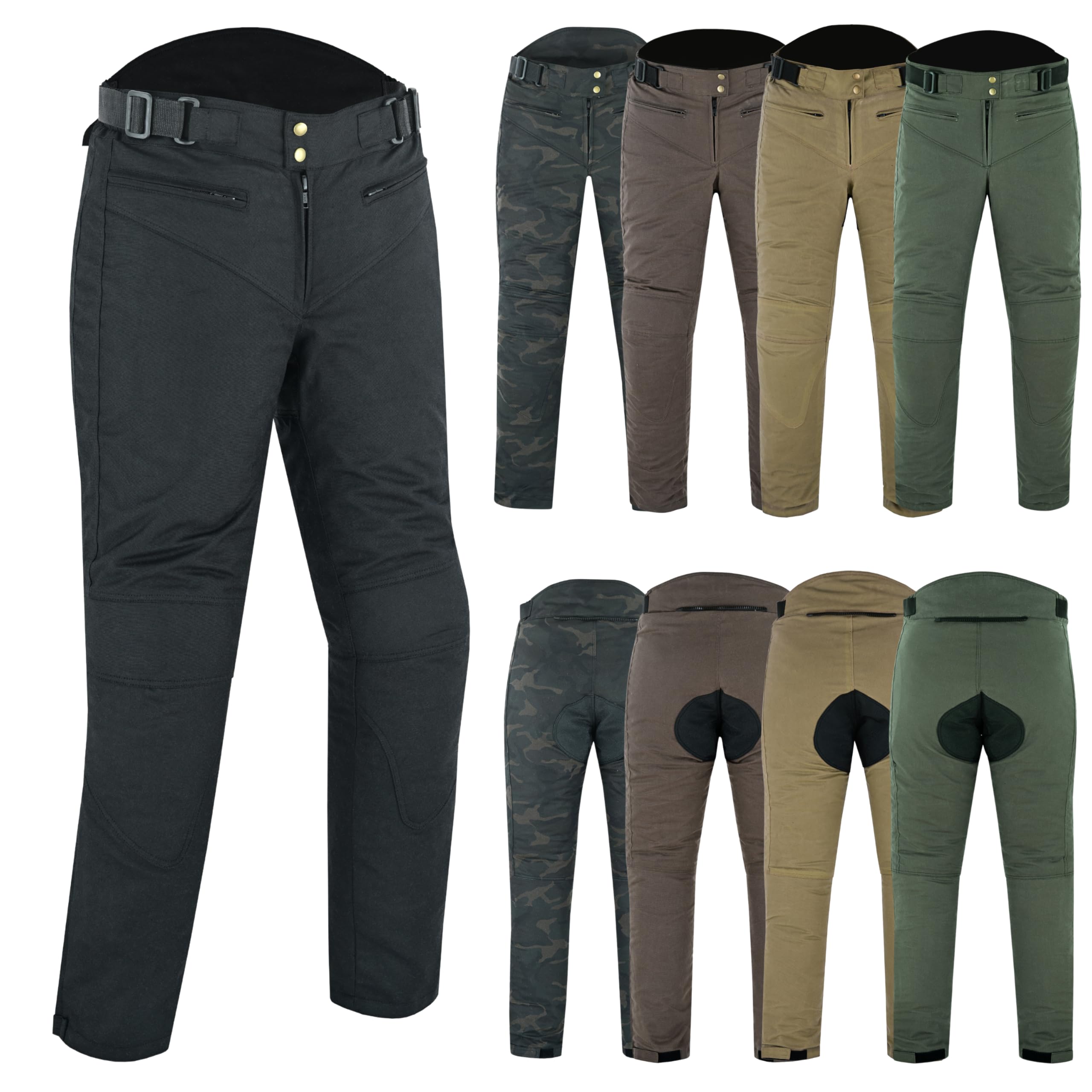 Pantalon de Moto en Coton ciré pour Femme 12 oz Pantalon de Moto blindé de Protection CE décontracté pour Femme Pantalon Textile Fixe imperméable et Doublure en Maille pour l'extérieur