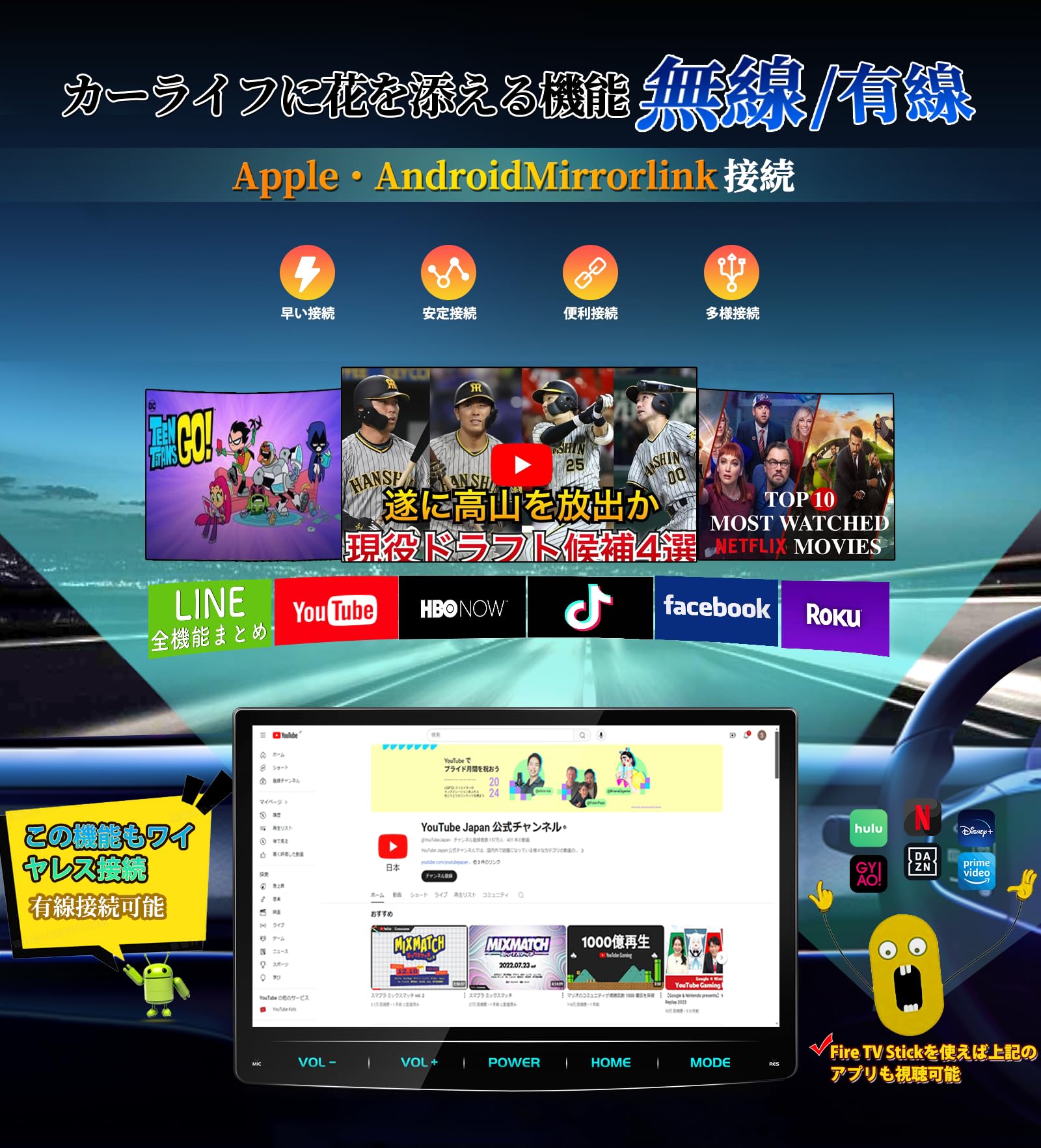 Amazon | PORMIDO 10.1インチ2DIN 高精細QLED液晶パネル採用DVD