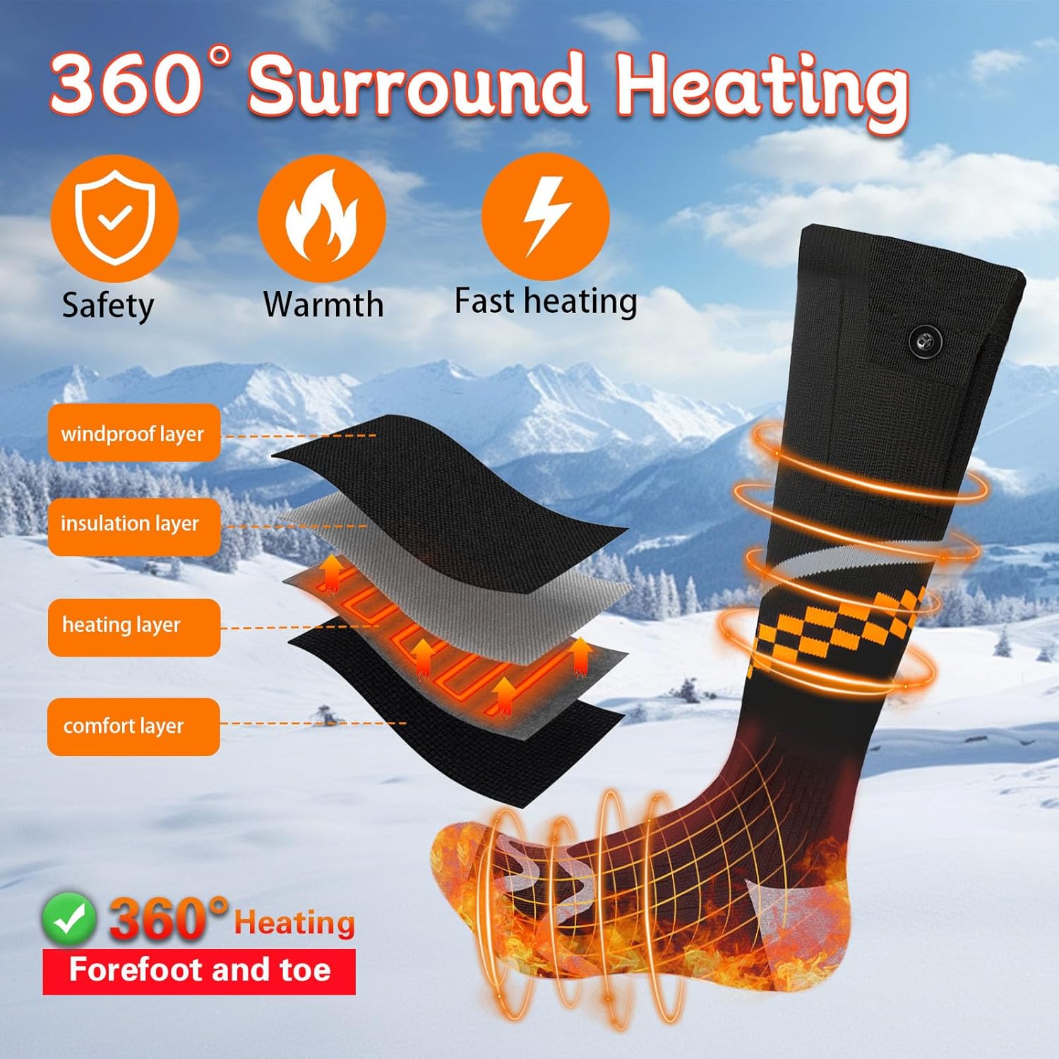 Heated Socks for Men Women - ziluetar 2 * 6000mAh Rechargeable Electric Socks with App Control Heating Socks 4 Heating Levels for Outdoor Sports Riding Camping Hiking Fishing Skating - Image 3