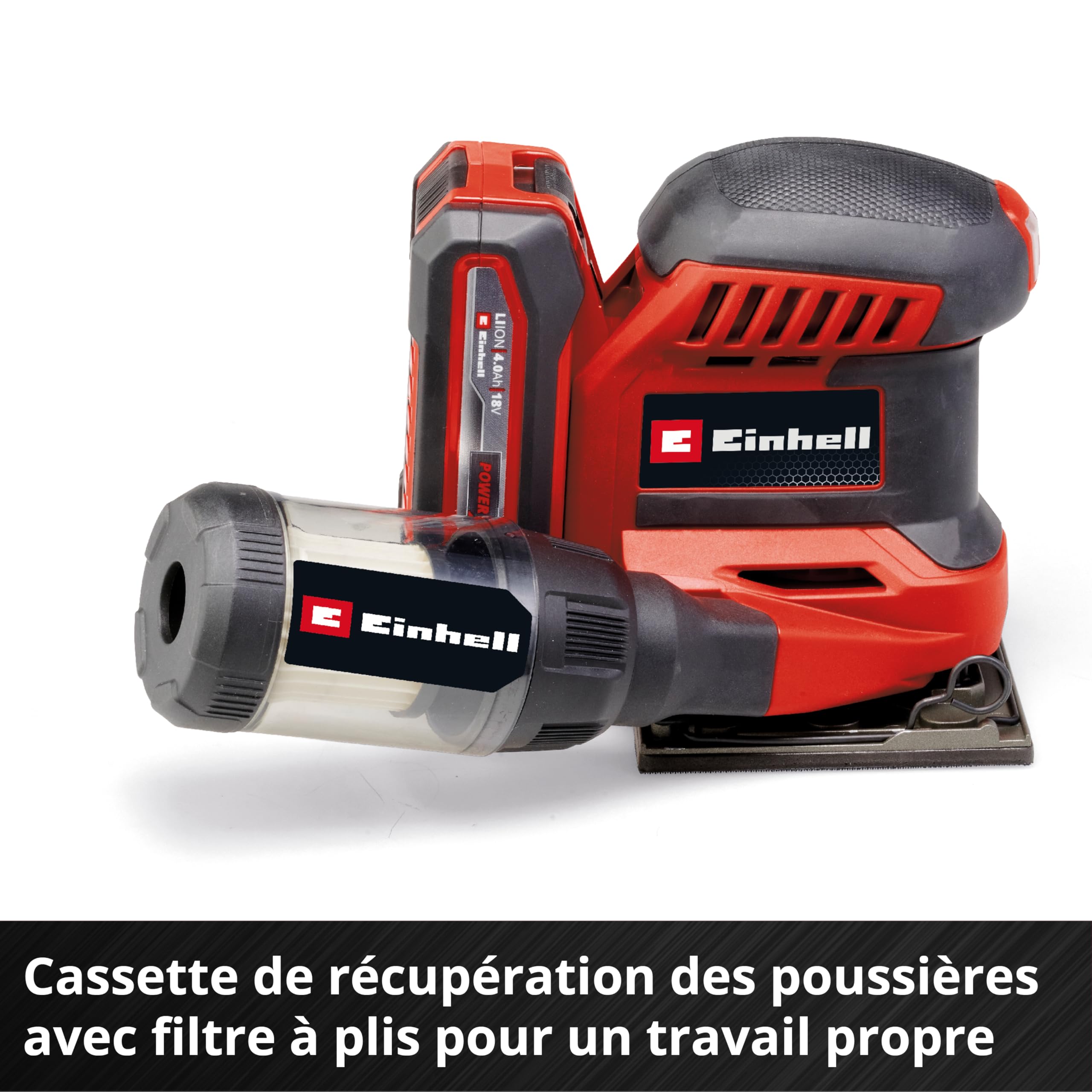 Einhell Ponceuse à main sans fil TE-OS 18/113 3X Li-Solo Power X-Change (18 V, ponceuse vibrante, 3 plateaux interchangeables, circuit d’oscillation de 1,8 mm, avec accessoires, sans batterie)