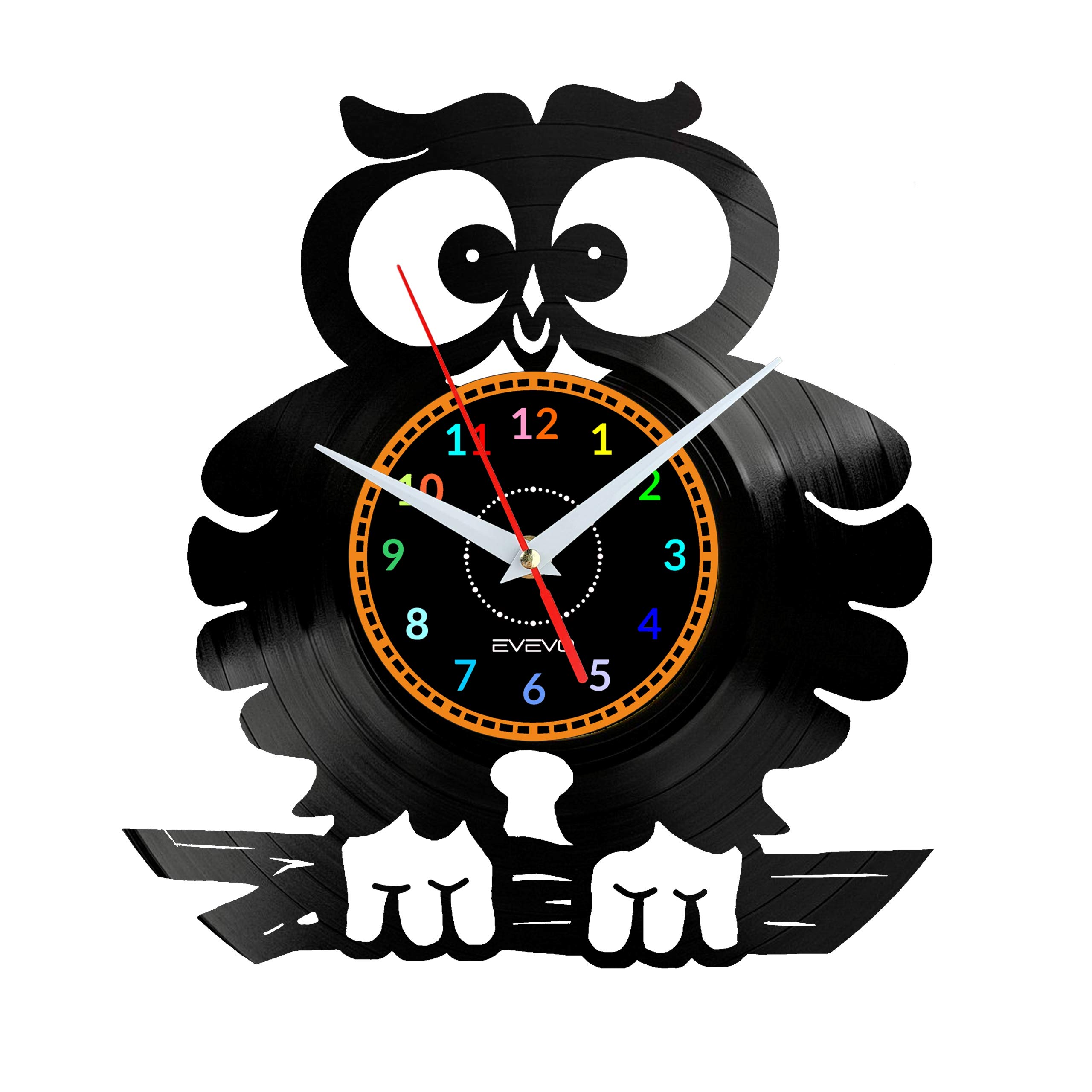 Evevo Black Owl Vinyl Wall Clock – Modern Animal Theme Wall Decoration Original Gift For Nature And Wisdom Lovers W1658