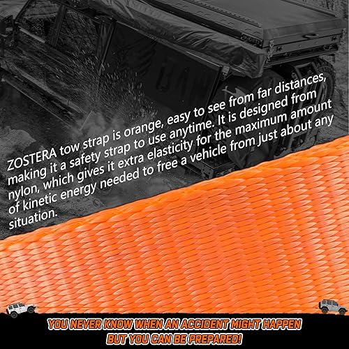 Miniatura 5 de Correa de remolque Cuerda de remolque de 3 pulgadas x 20 pies Correa de recuperación (naranja) Probada 35,000 libras resistencia a la rotura de