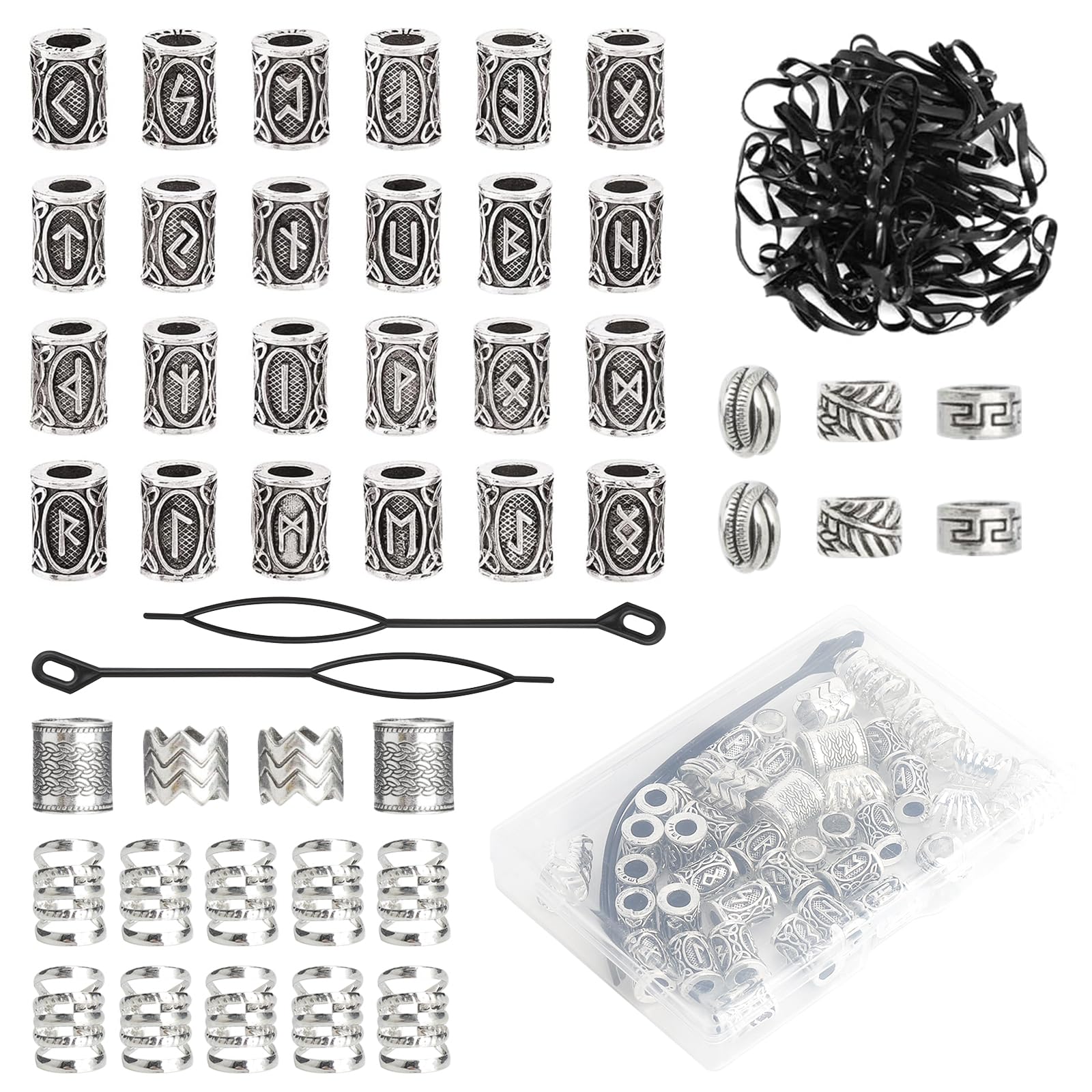 Perlas para Cabello Dreadlocks Barba Hombre Accesorios Pelo Estilo Vikingo Set 44 Piezas con Caja