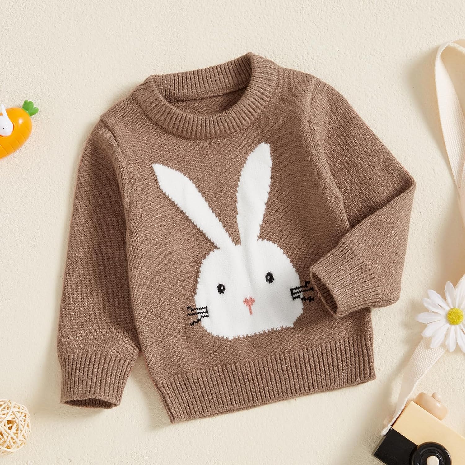 KMBANGI Newborn Toddler Baby Boy Girl Easter Sweater Bunny Carrot Knit Sweatshirt Long Sleeve Pullovers Top Spring Clothes
