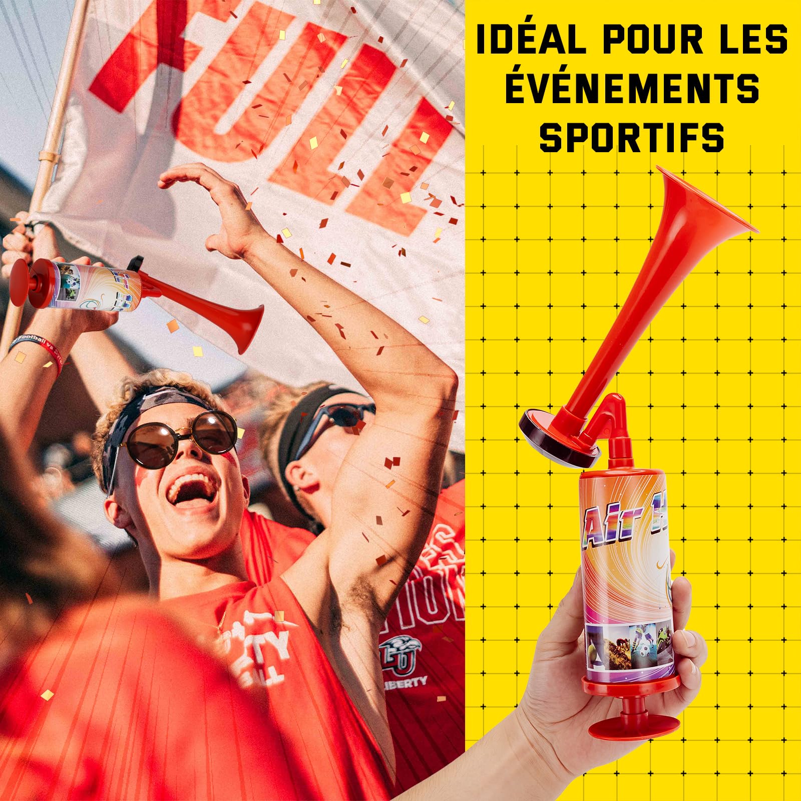 FARBIN Corne de Bateau Corne de Brume Pompe à Main Trompette Stade Klaxons à Air Klaxon de Pompe à Klaxon à Air Portable Fête pour Stade événements Sportifs Graduation (grande ABS corne 2pcs）
