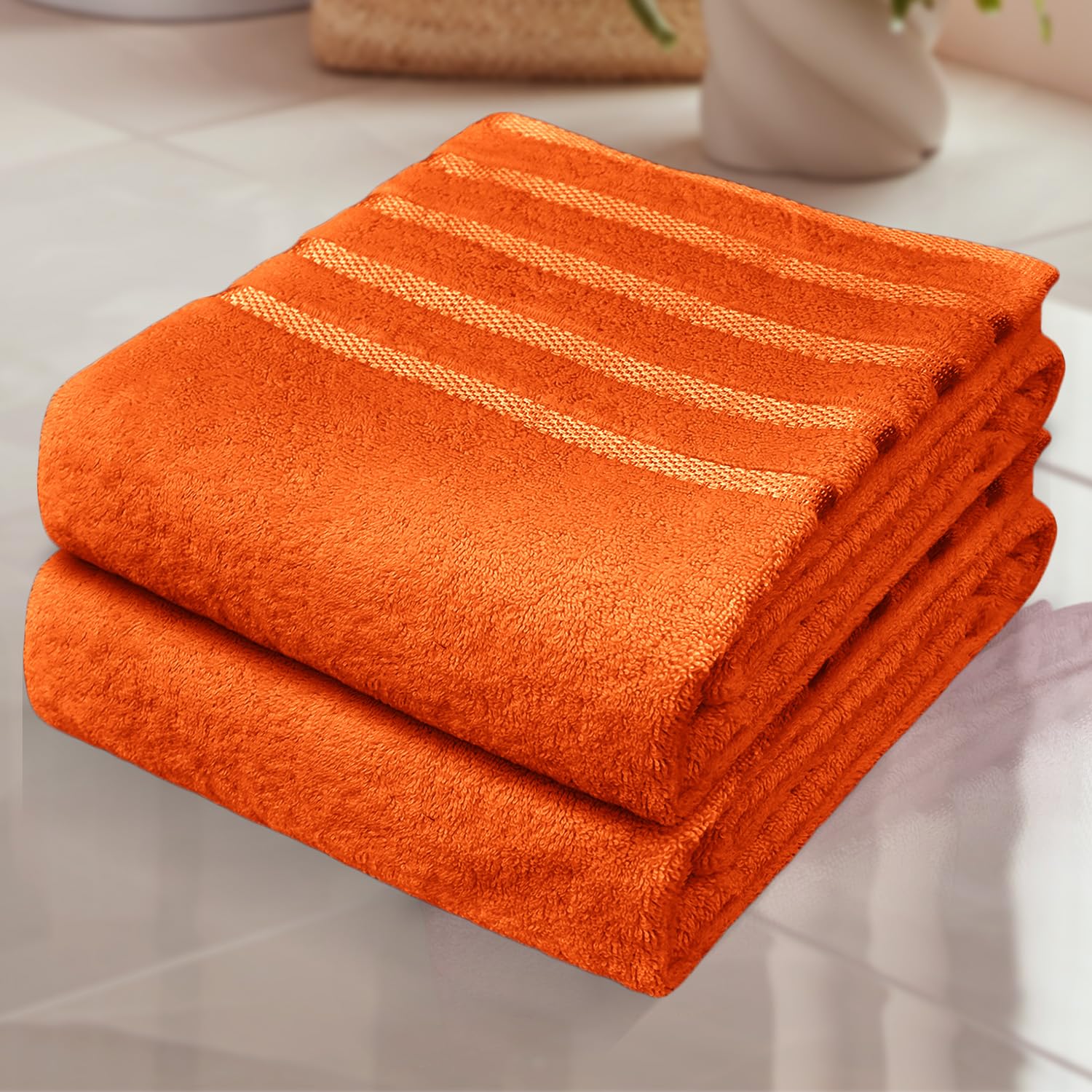 Zzzmrh Orange Luxury 2 Pack Jumbo Bath Sheets 90X180cm, Egyptian Cotton Large Bath Towels - Quick Dry Highly Absorbent Towel Set, Super Soft Hotel Quality Extra Large Bath Sheet (Orange)