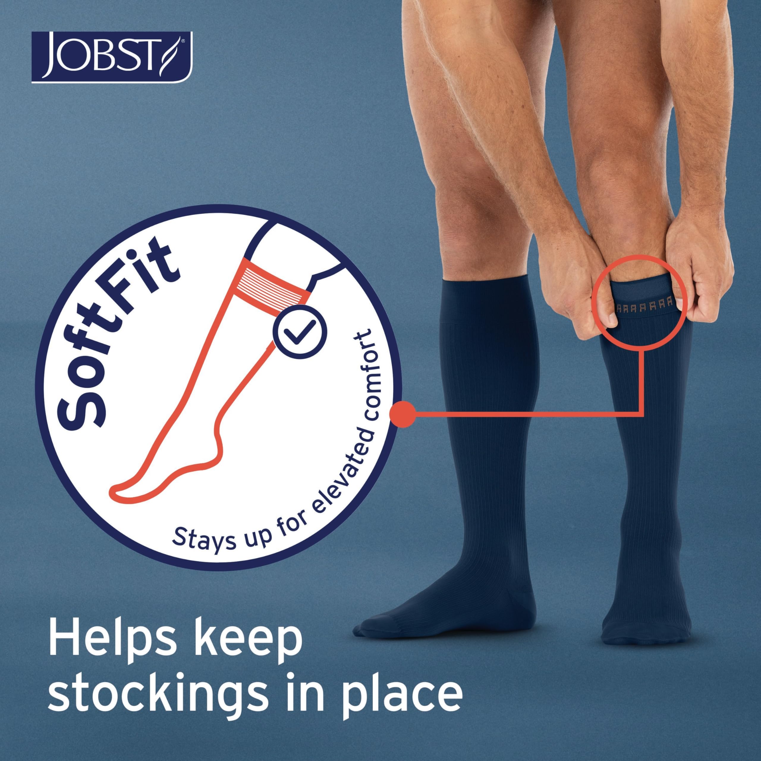 JOBST forMen Compression Socks 20-30 mmHg Knee High, with SoftFit Band, Closed Toe, Navy, X-Large