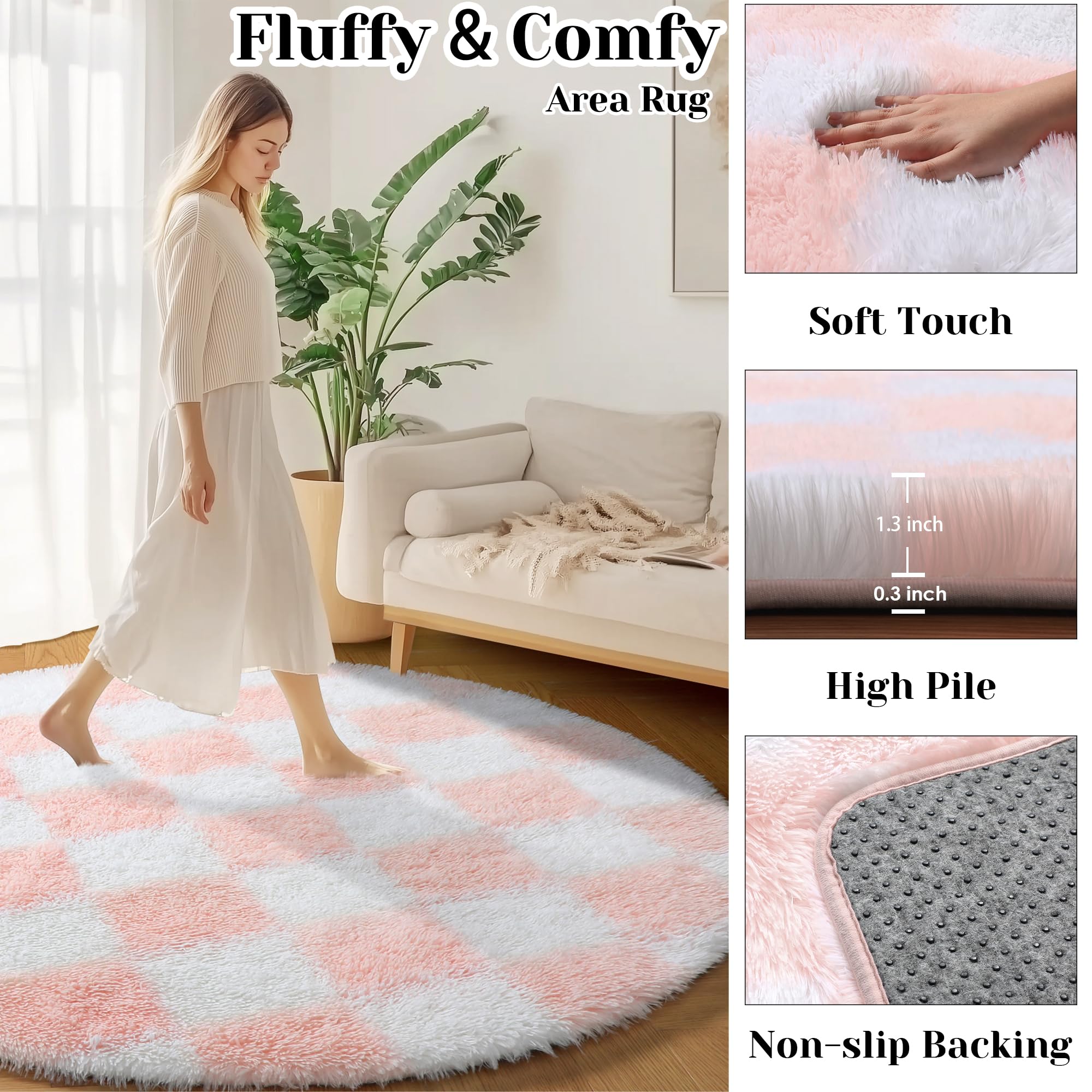 Amazon.com: KICMOR Pink Round Rug 4ft for Girls Bedroom, Fluffy 
