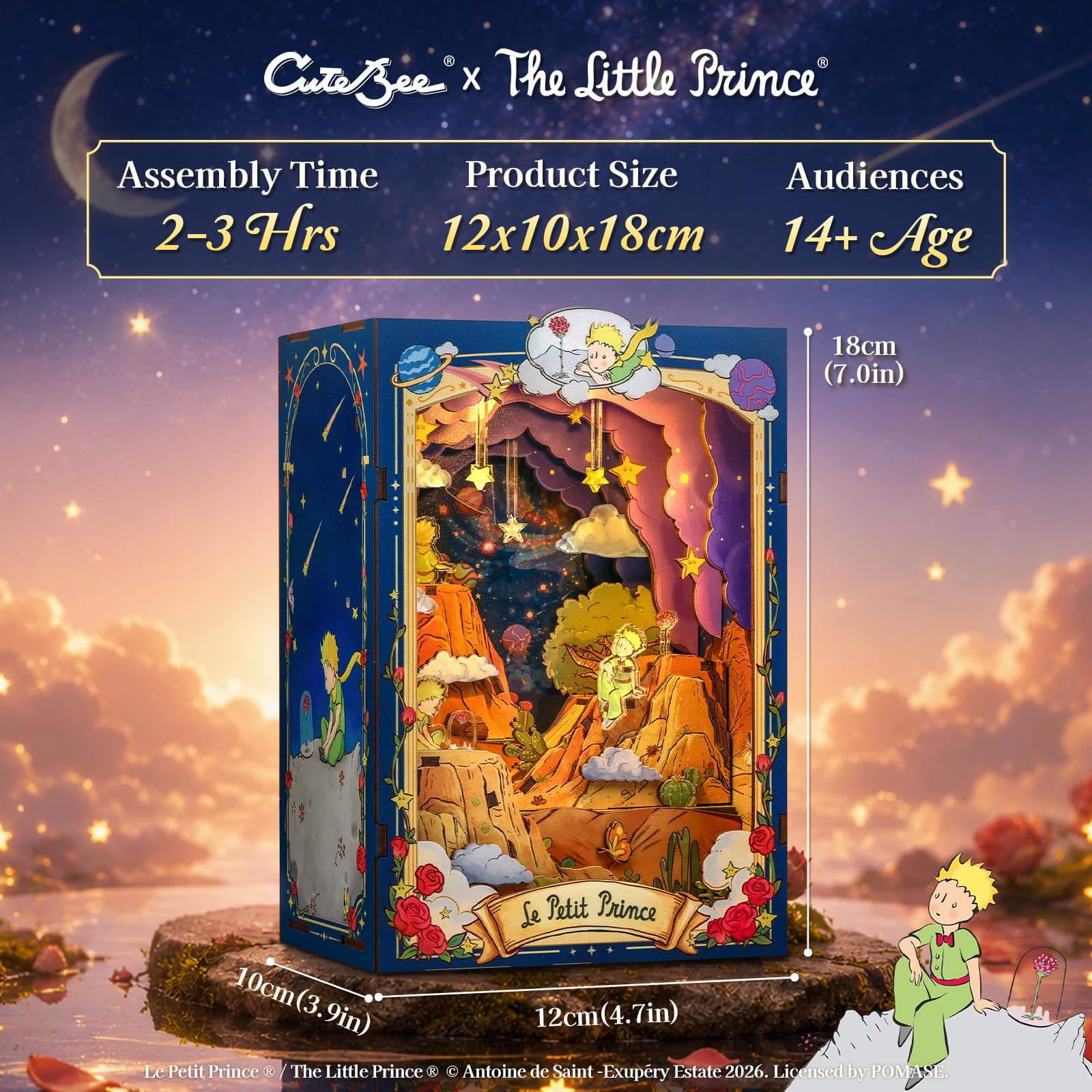 CUTEBEE Book Nook – El Principito Planeta & Rosa Maqueta 3D Madera