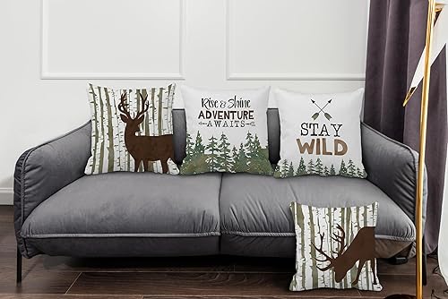 Miniatura 9 de Juego de 4 fundas de almohada decorativas de cabaña de 18 x 18 pulgadas, almohadas de cabaña, decoración de cabaña de troncos, fundas de almohada