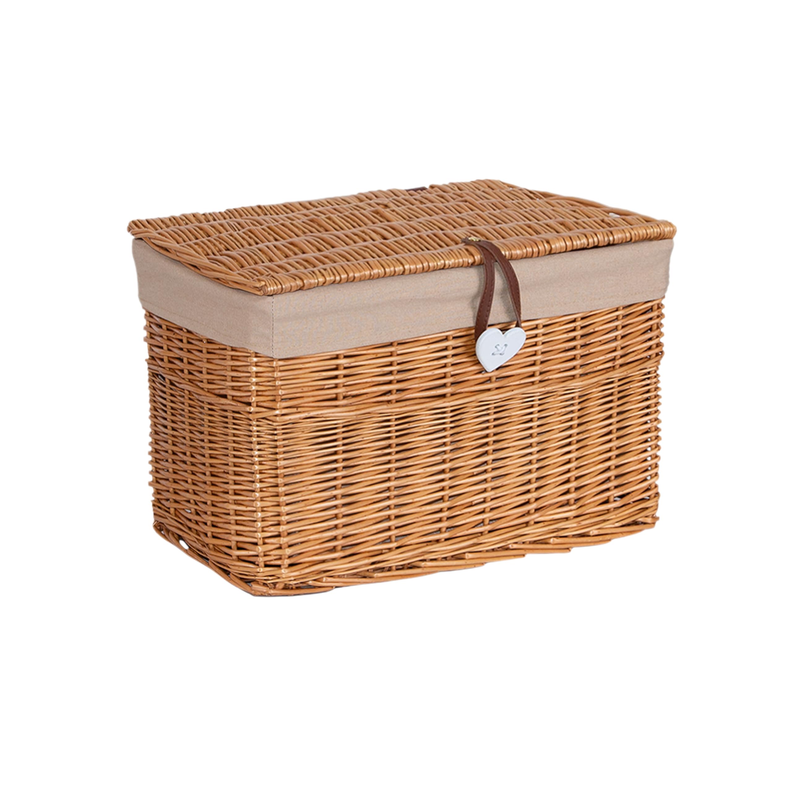 Woodluv Large Grey Wicker Storage Basket With Lid & Liner - Rustic Laundry Hamper Or Decorative Storage Chest-451230