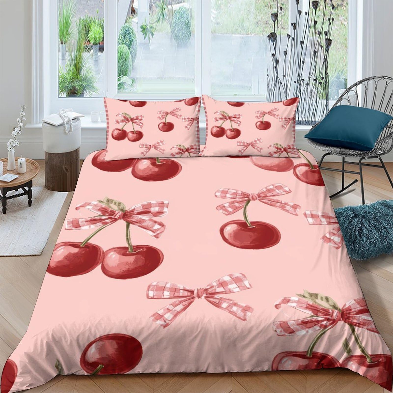 Ctjqhvkz Style-4 3D Printed Cherry Pattern Fitted Sheet Microfiber Soft Pink Red Fruit Bed Sheet For Bedroom Dorm Decor Single（135X200cm）