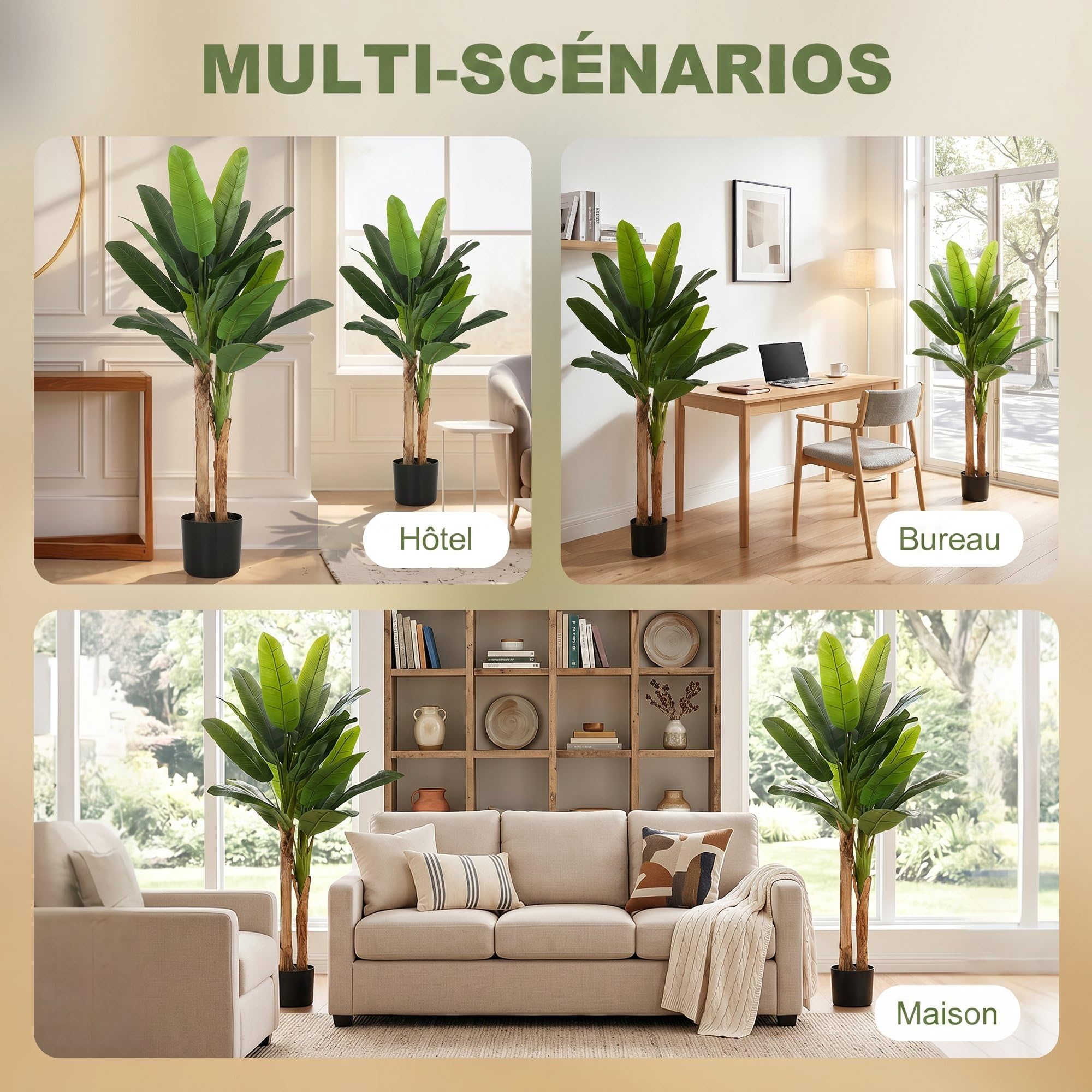HOMCOM Lot de 2 Plantes Artificielles Intérieures 150 cm Bananier en Pot