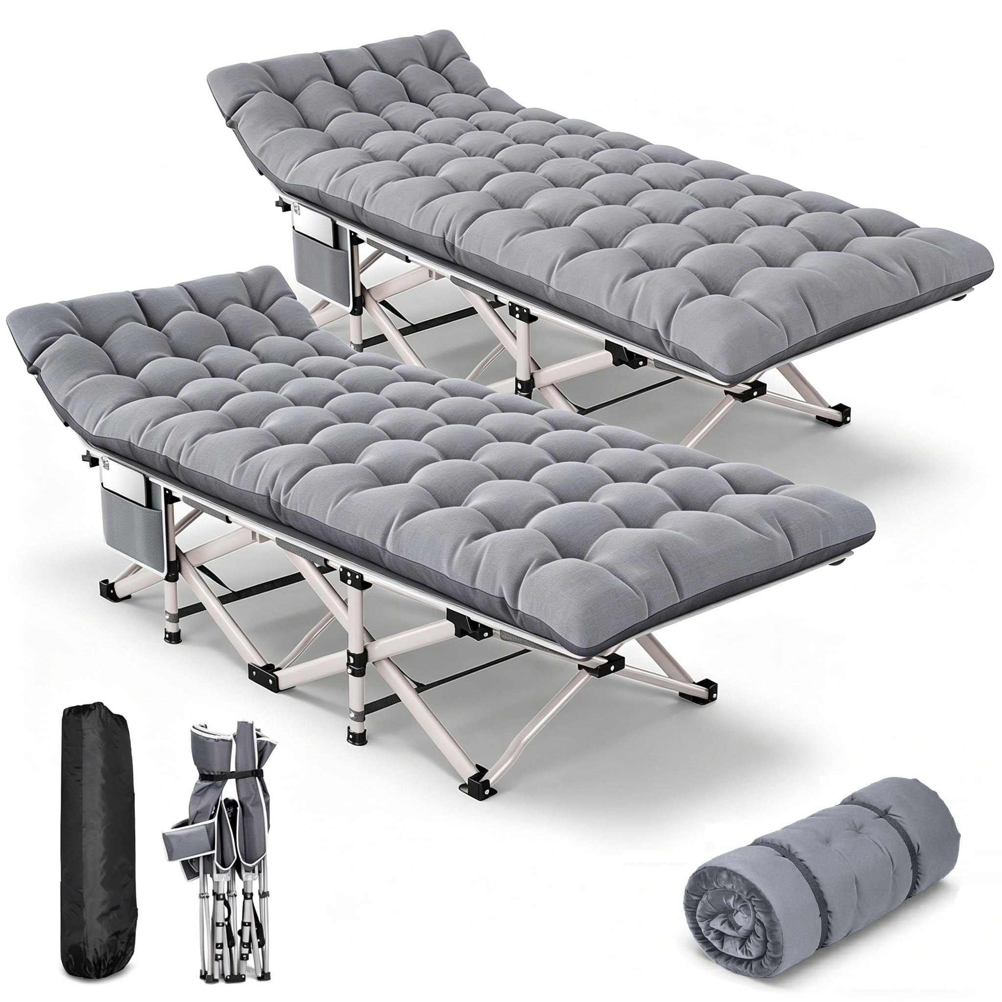 Asdsed Feldbett Klappbar mit Matratze – 7-Zonen Campingbett 200 kg XXL, Wende-Auflage 2-in-1 Sommer & Winter, Schwerlast Gästebett für Outdoor, Innen, Garten & Zelt,
