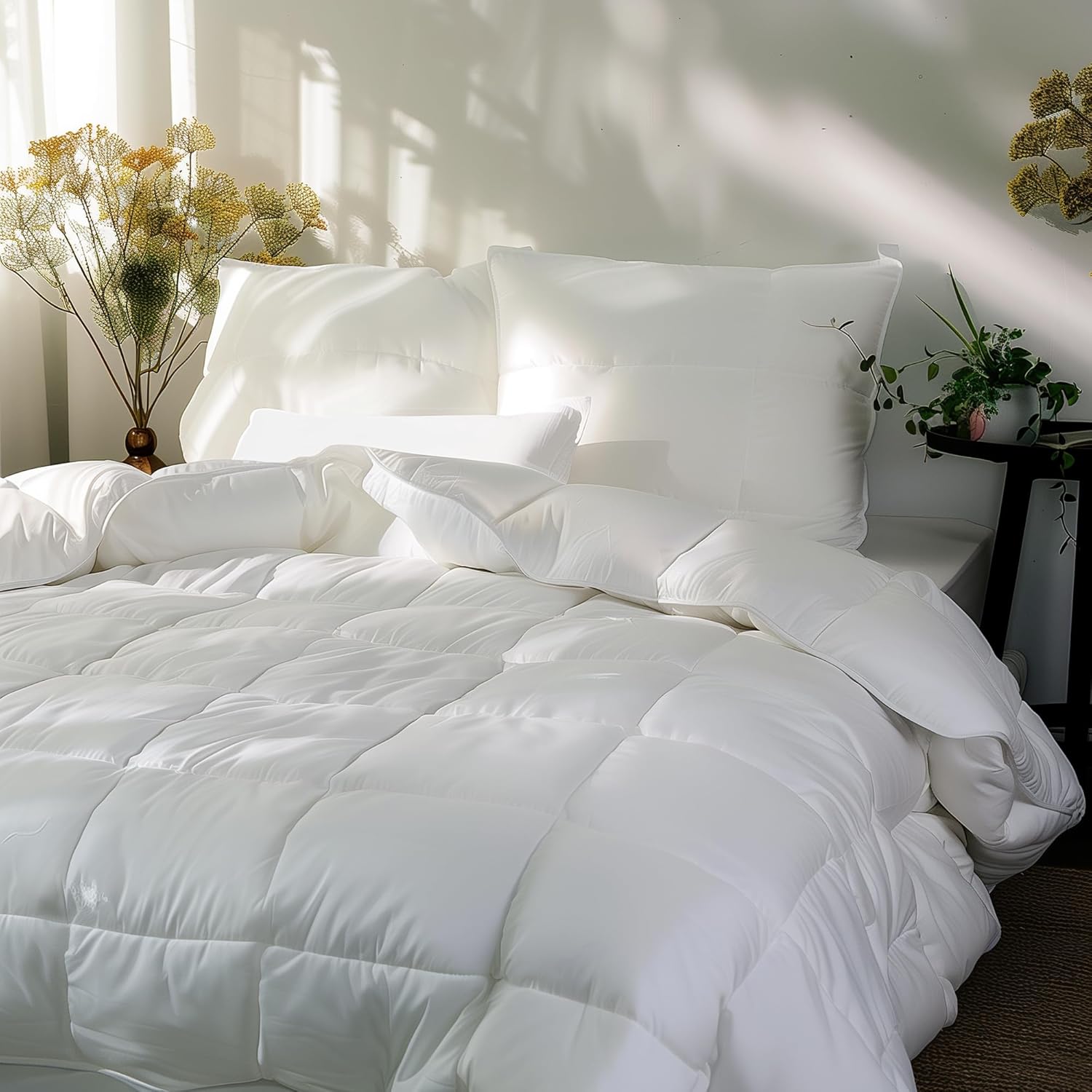 Down Alternative Comforter King Size, CiCLO® Technology Fluffy Duvet Insert, Ultra-Soft Luxury Sustainable Fibers, Breathable Comforter for All Season (104x88, White) King White