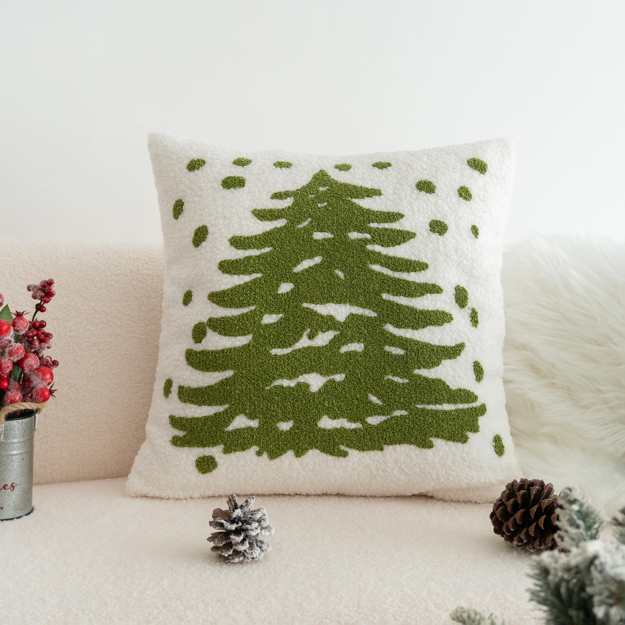 Amazon.com: VANNCIO Fluffy White Green Christmas Decorative Pillow ...