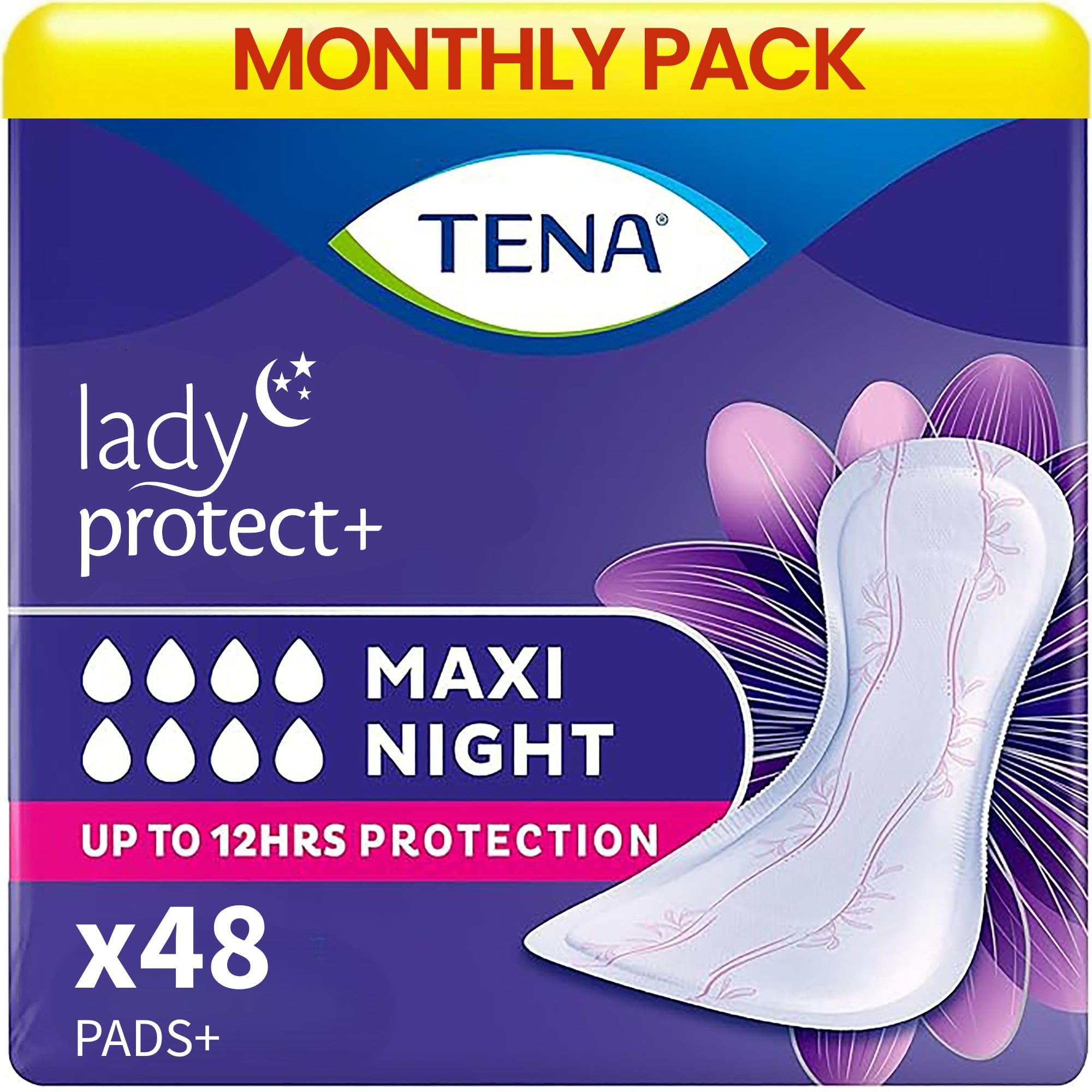TENA Lady Protect + Maxi Night Pad Style| Incontinence Lady Pads| Upto 12 Hrs Dryness| Night Pads| Lie Down & Triple Protection from leaks, odour and moisture| Dermatologically Tested| 6 Units × 8 | 48 Units-image-47