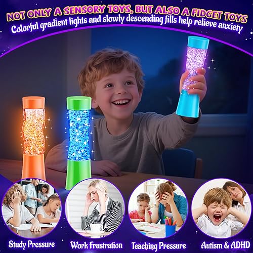 Miniatura 7 de Subao Juguetes para ansiedad para niños y adultos, paquete de 3 tubos sensoriales iluminados, artículos para aliviar la ansiedad, juguetes