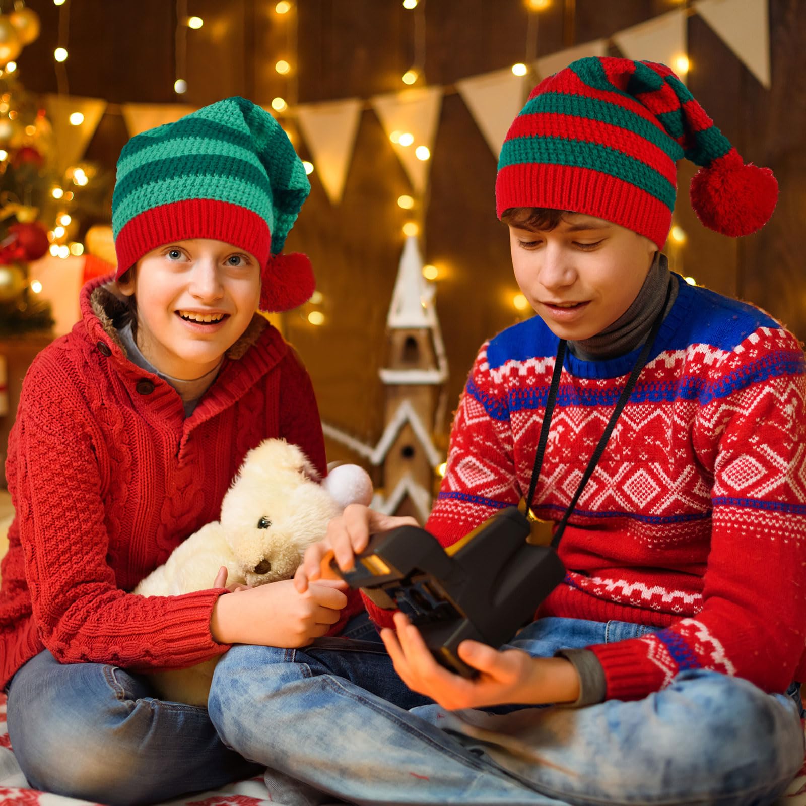 Liitrsh 8 cappelli natalizi lavorati a maglia, caldi cappelli da elfo di Natale, morbidi cappelli di Babbo Natale, per adulti, donne, uomini, regali, diversi colori, 25 x 32 cm